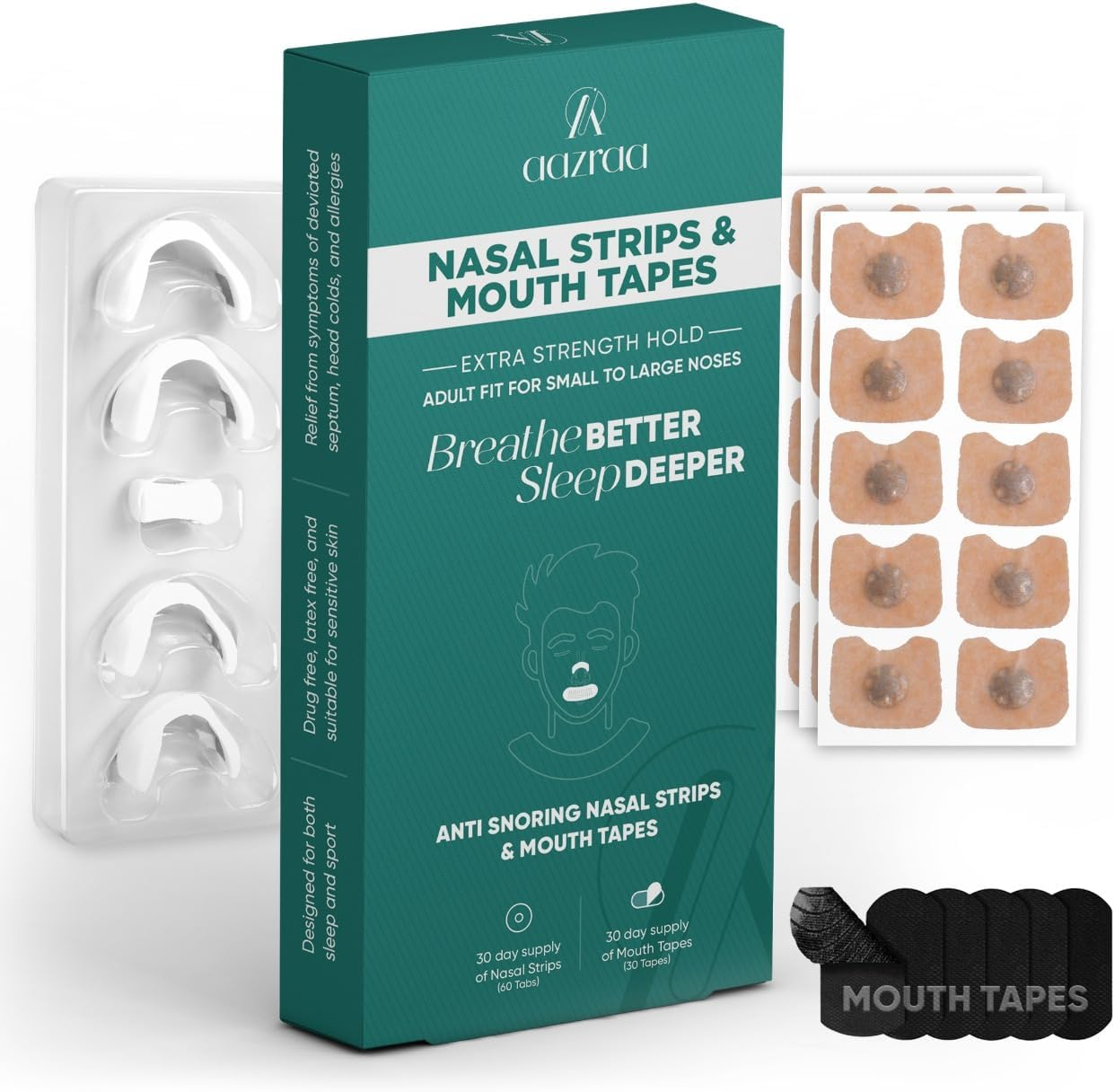 AAZRAA Magnetic Nasal Strips with Mouth Tapes - 30 Days Supply - for Better Sleeping image number 3