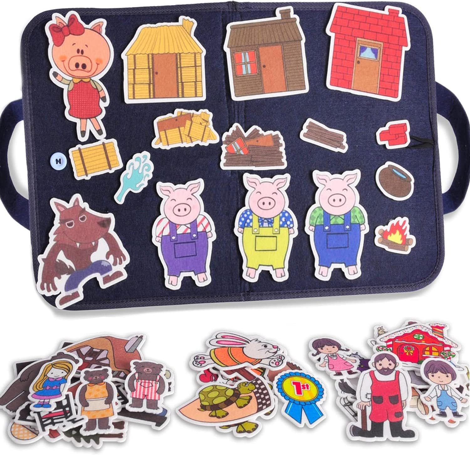 4 Stories Felt Boards Kits for Toddler Kids, Flannel Pieces Storytelling Board for Toddler Kids Preschool Activities, Include 3 Little Pigs and Wolf, Goldilocks and 3 Bears,Hansel and Gretel, the Hare and Tortoise