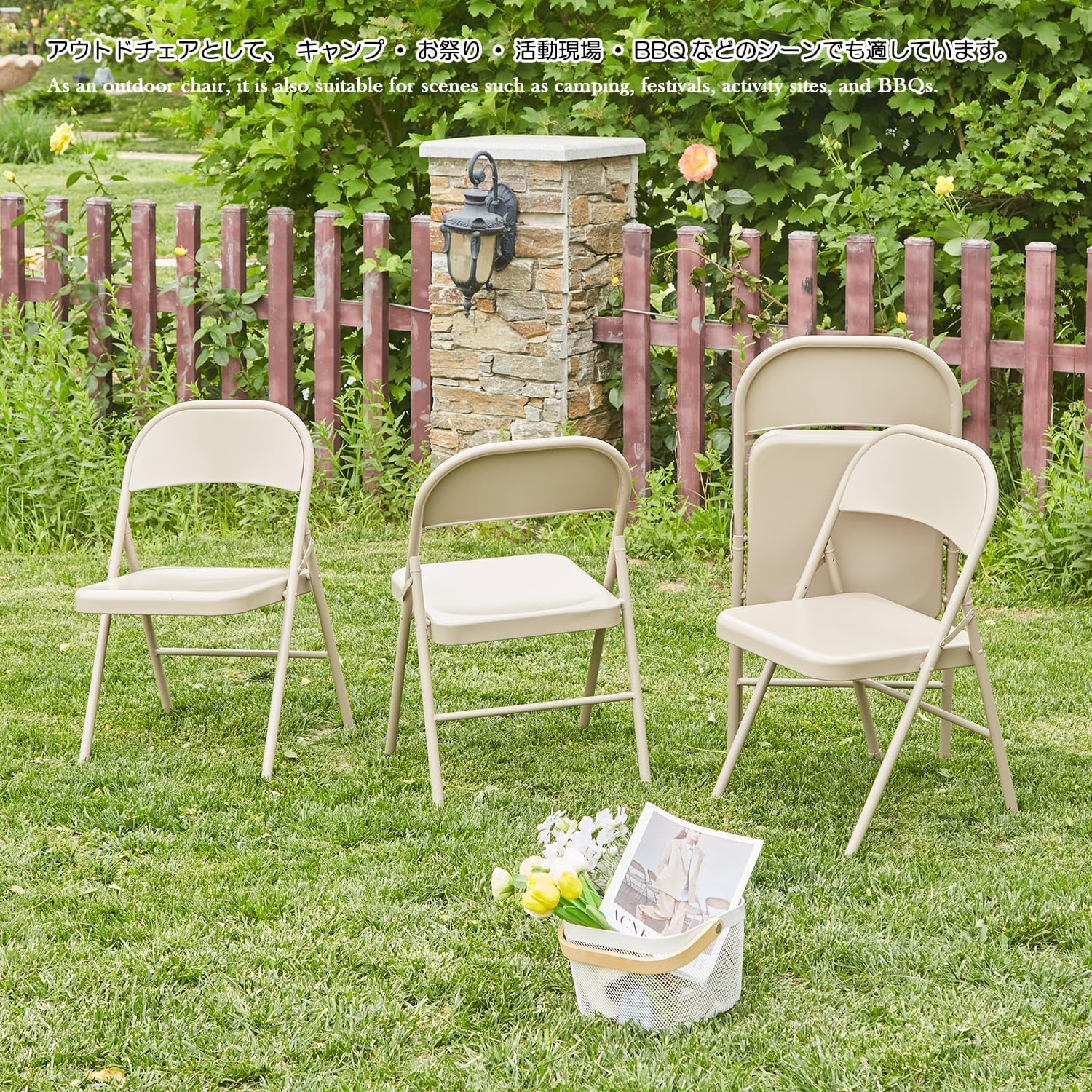 KAIHAOWIN All Steel Folding Chair- Set of 4 Metal Foldable Chairs Indoor with Backrest for Meeting Office Wedding Party Events Space Saving& Heavy Duty-Beige image number 6