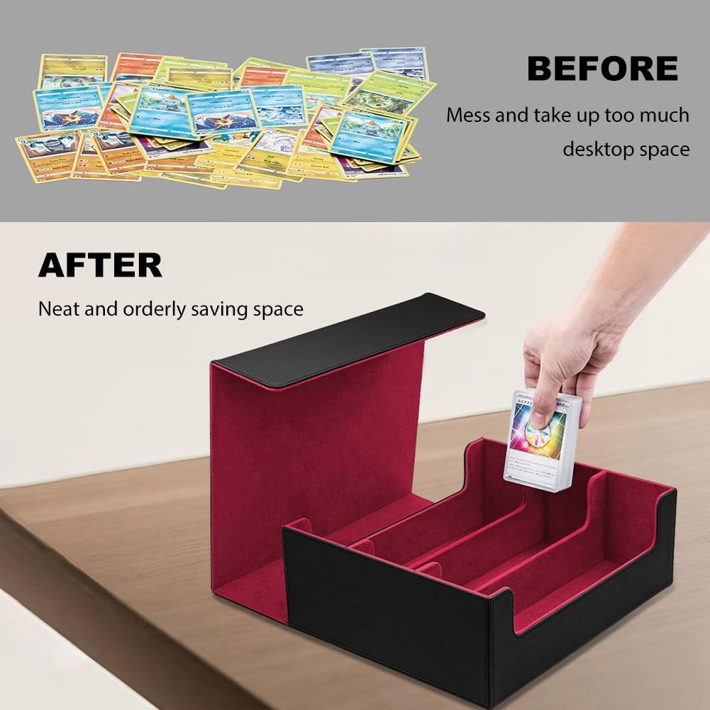 Trading Card Storage Box, 1800+ PU Leather Card Deck Organizer Box, Magnetic Closure Card Holder Case Fits for Magic Game Cards, Yugioh, TCG, PTG and Sport Cards (Red) image number 4