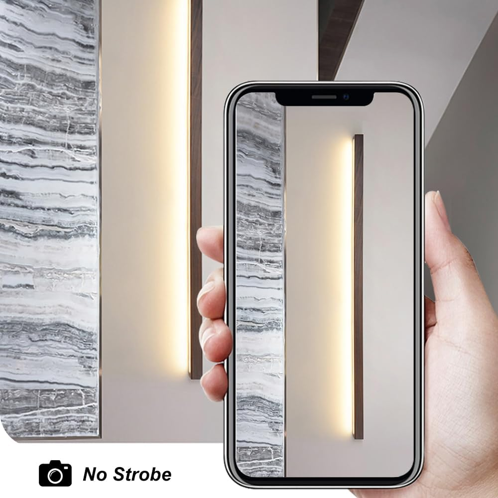 LED Linear Wall Light Walnut Wall Sconce Long Strip Vanity Wall Lamp, Minimalist Wood Wall Sconces Hardwired Lighting Fixture for Mirror Bedroom Living Room Hallway 3 Color Mode XXZ