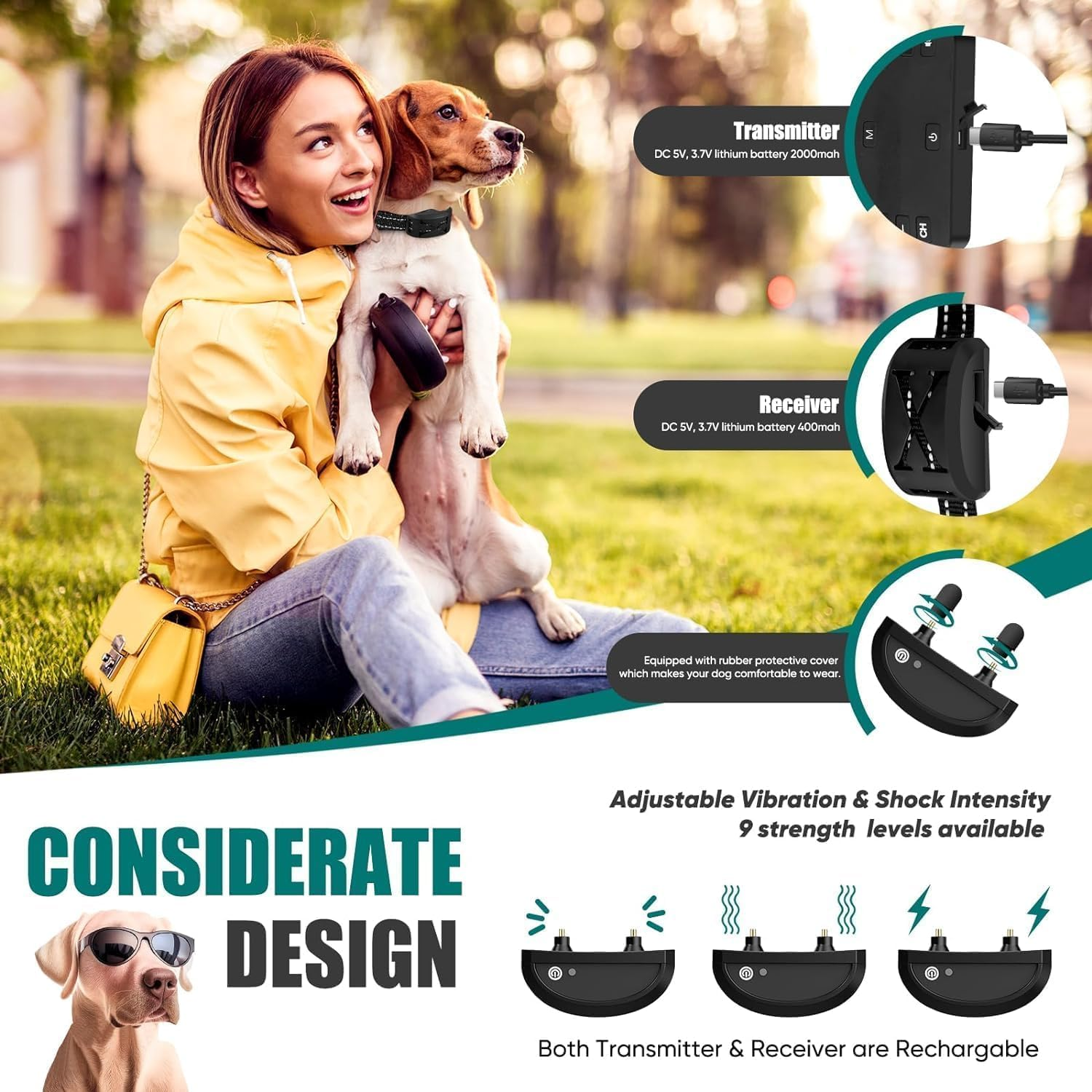 MINYII Wireless Dog Fence System, Electric Fence for 2 Dogs Shocks Training Collar 2-In-1, Adjustable Pet Training Collar Receiver for the Yard, Harmless, Environment Protection image number 1