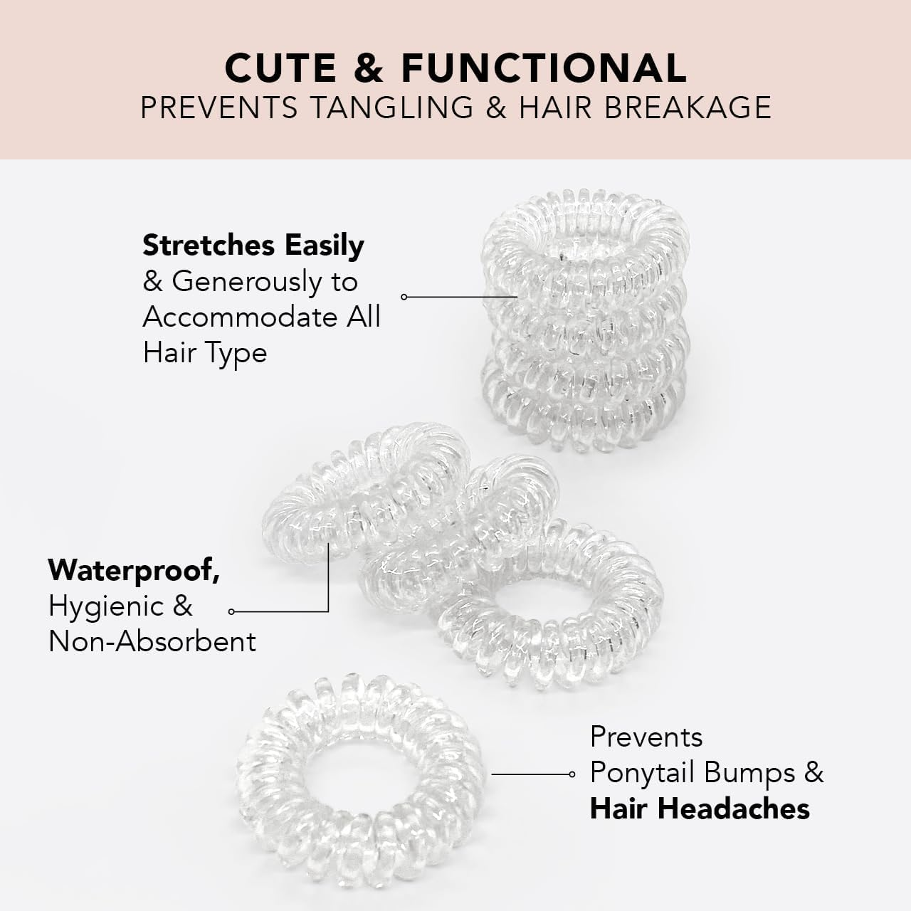 Kitsch Spiral Hair Ties - Coil, Phone Cord, Hair Coils - Stylish, Gentle, Traceless Elastic Accessories for All-Day Comfort and Chic Hairstyles - 8 Pcs, Transparent