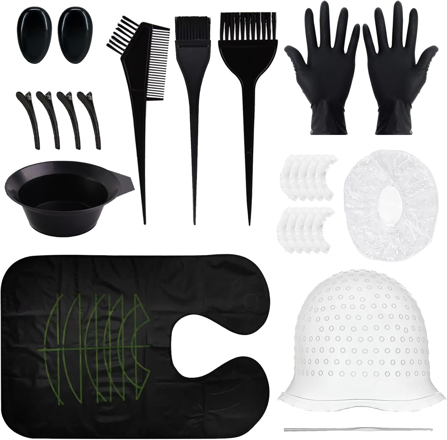 23-Piece Hair Dye Brush Set, Hair Dyeing Accessories, Hair Colouring Tool, with Silicone Hair Dye Cap, Hair Dye Brush, Hair Clips, Black Latex Gloves, Ear Plugs, Folding Bowl, Scarf, Bath Cap image number 1