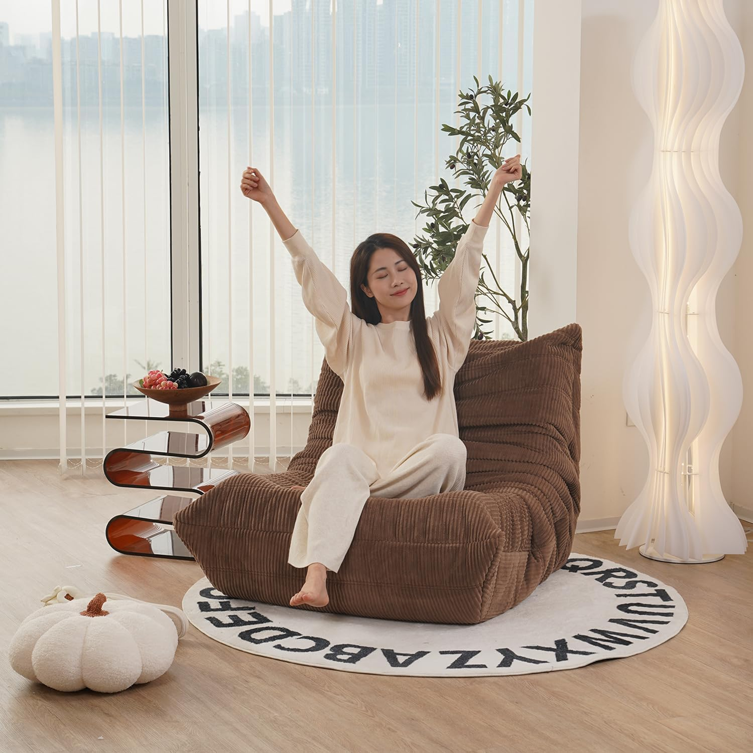 N&V Fireside Chair, Mid Century Armless Floor Sofa, Soft Premium Corduroy Floor Lounge Chair, Foam Sofa Accent Chair for Living Room Bedroom and Office, Frost Grey image number 4