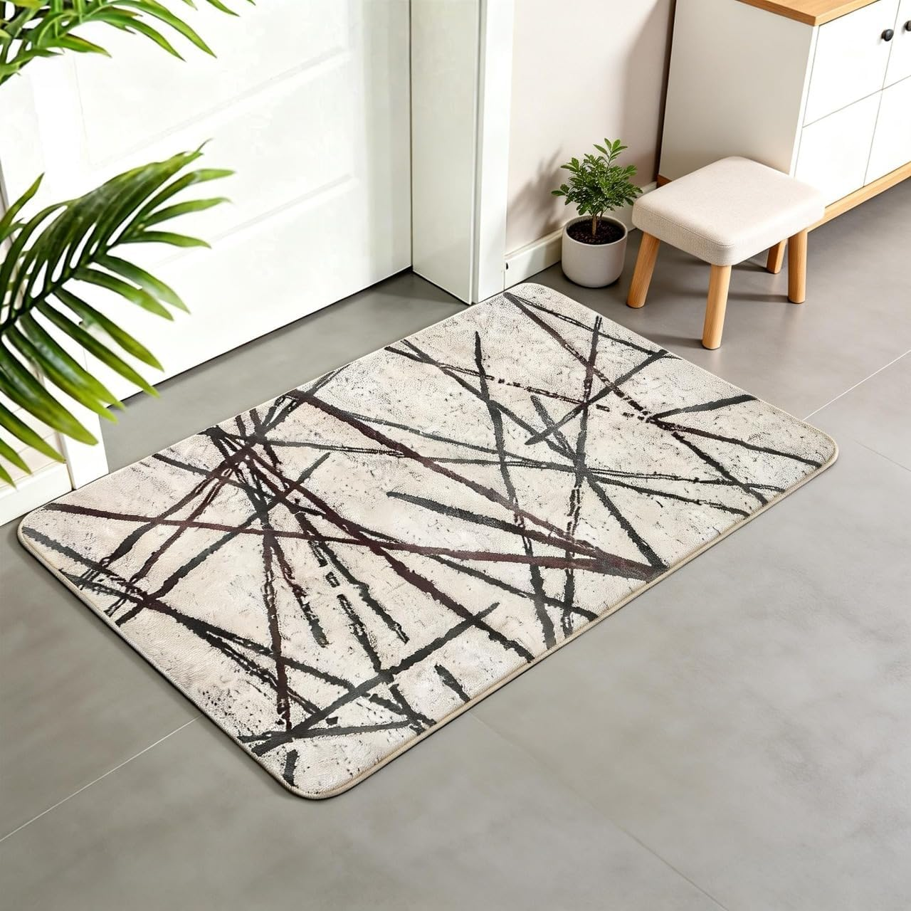 Area Rugs Soft Modern Rug Carpet Geometric Stripe Rug Non Slip Cashmere Rug for Bedroom Living Room Floor Mat(Beige, 80 * 120Cm) image number 4