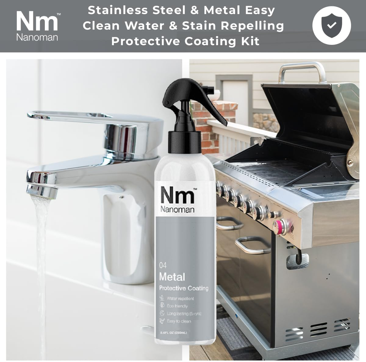 Stainless Steel & Metal Easy Clean Water & Stain Repelling Protective Coating Kit 125Ml (Nano Coating) with Pre Cleaner 250Ml and Cloths. Protects against Etching and Surface Degradation. Reduces Cleaning Time. Protects All Metal and Stainless Steel Surfaces. image number 5