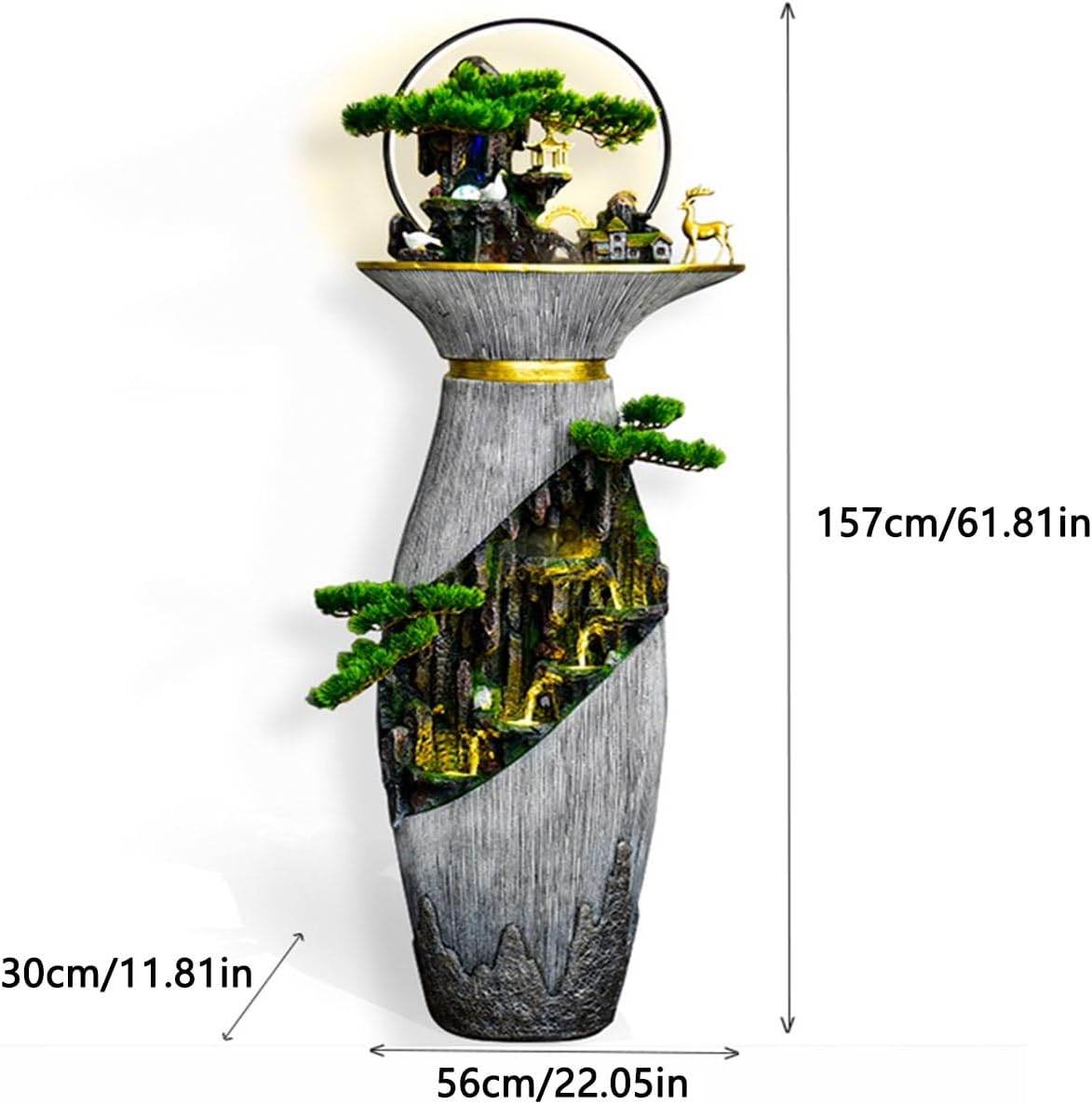 Outdoor Fountain Large Indoor Floor Fountain, Resin Water Bottle Garden with LED Light, Chinese Fengshui Lucky, Home and Office Decoration image number 4