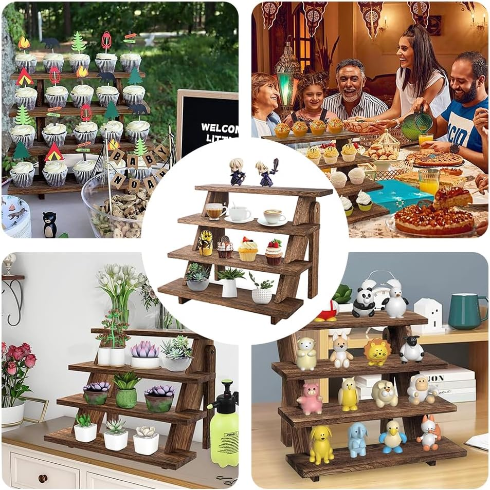 4-Tier Wooden Display Shelf, Desktop Tiered Plant Stand, Space-Saving Tabletop Organizer Rack, for Small Spaces Books & Decor (43 X 33.5 X 34.5CM) image number 6