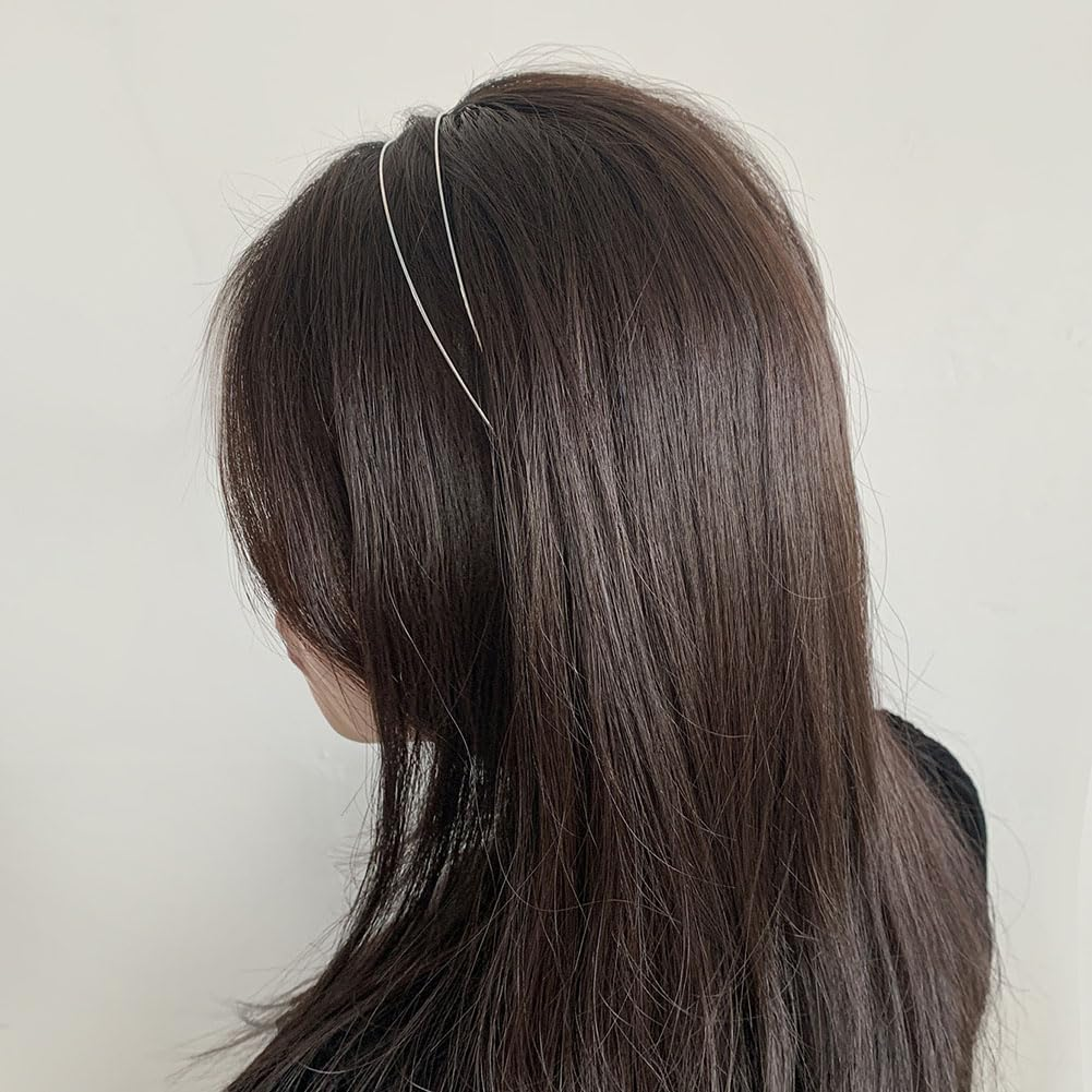 Thin Metal Headbands Double Row Solid Color Non Slip Headbands Simple Party Headbands Gold 2 Pack image number 1