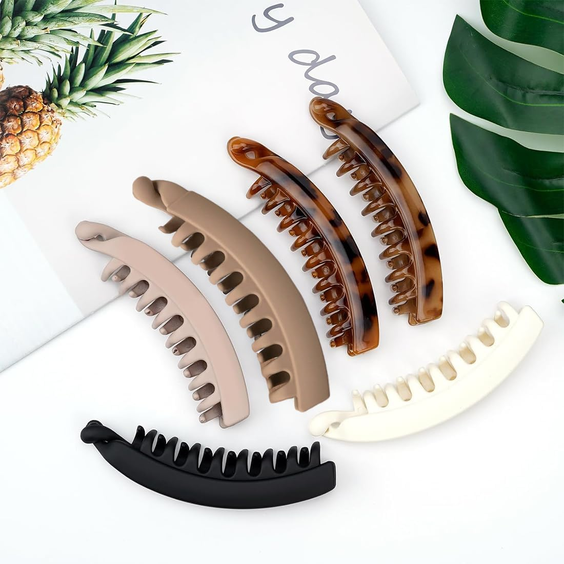 RVYEIOP 6 Pieces Large Banana Hair Clips, Vintage Style, Non-Slip Leopard Print for Women, Girls, Medium to Thick Hair image number 2