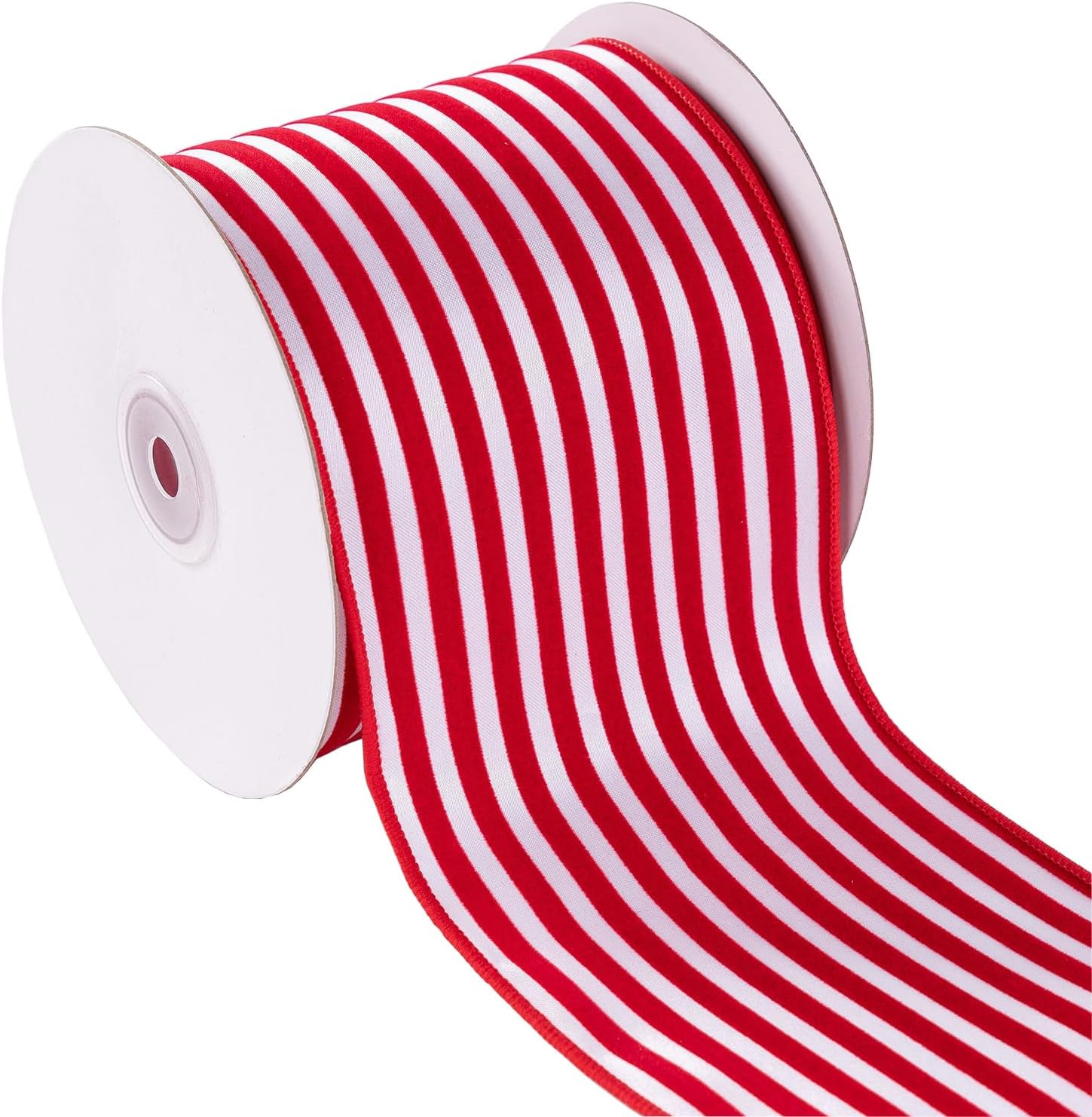 Red Velvet Striped 2.5Inch Wide*10Yards Red Velvet Striped Wired Ribbon and White Satin for Christmas Tree,Holiday,Garland,Gifts,Wrapping,Wreaths,Bows(2.5" Stripe)