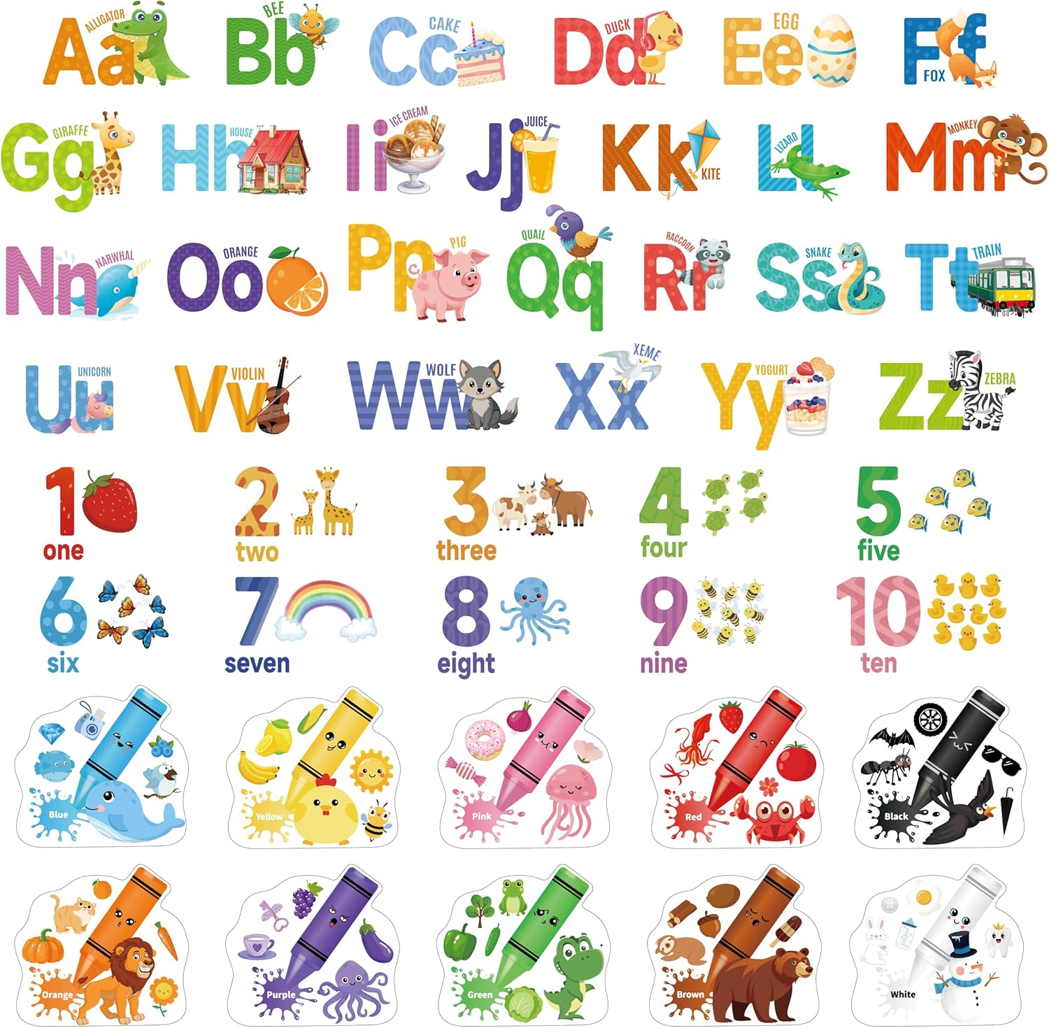 Measyth Alphabet Numbers Wall Decals,Animal ABC Letters Stickers Color Shape Wall Decal for Room Decor,Peel and Stick Removable Stickers for Classroom Bedroom Decoration image number 3