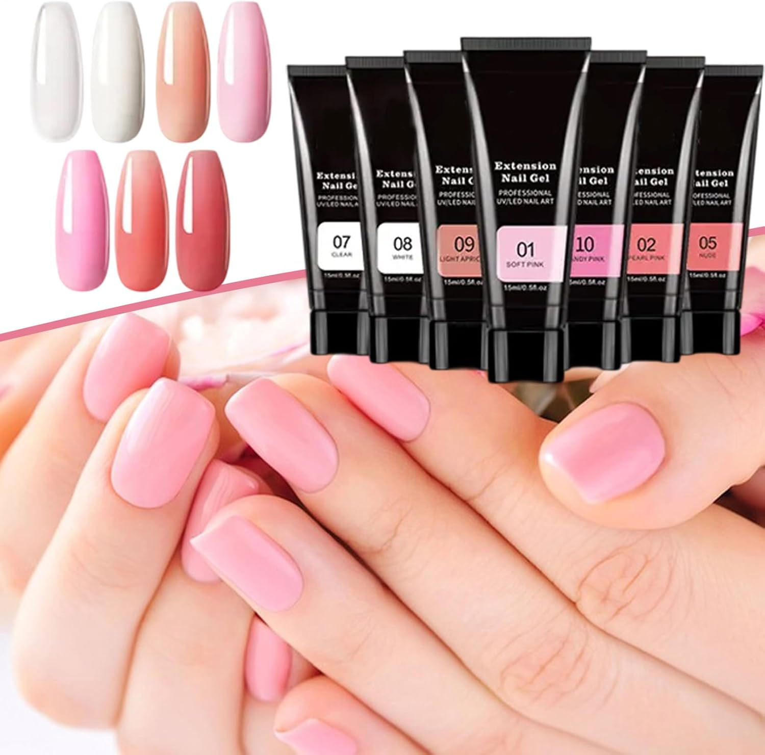 Poly Nail Kit,Gel Set with UV Light Poly Nail Kit | Nude 7 Colors Toenail Art Builder Thickening Solutionfor Women & Beginners image number 5