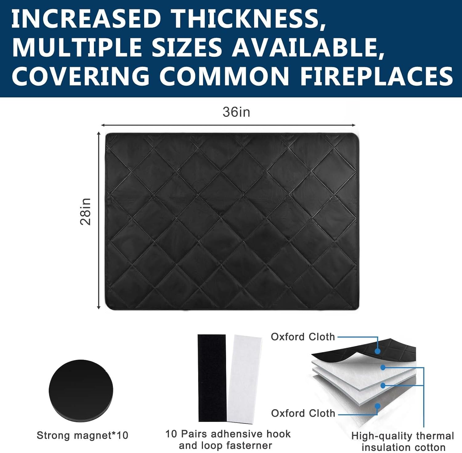 Magnetic Fireplace Blanket - Heat Loss Blocker, Indoor Cover, Draft Stopper, Chimney Insulation with Magnet and Hook-And-Loop Fasteners