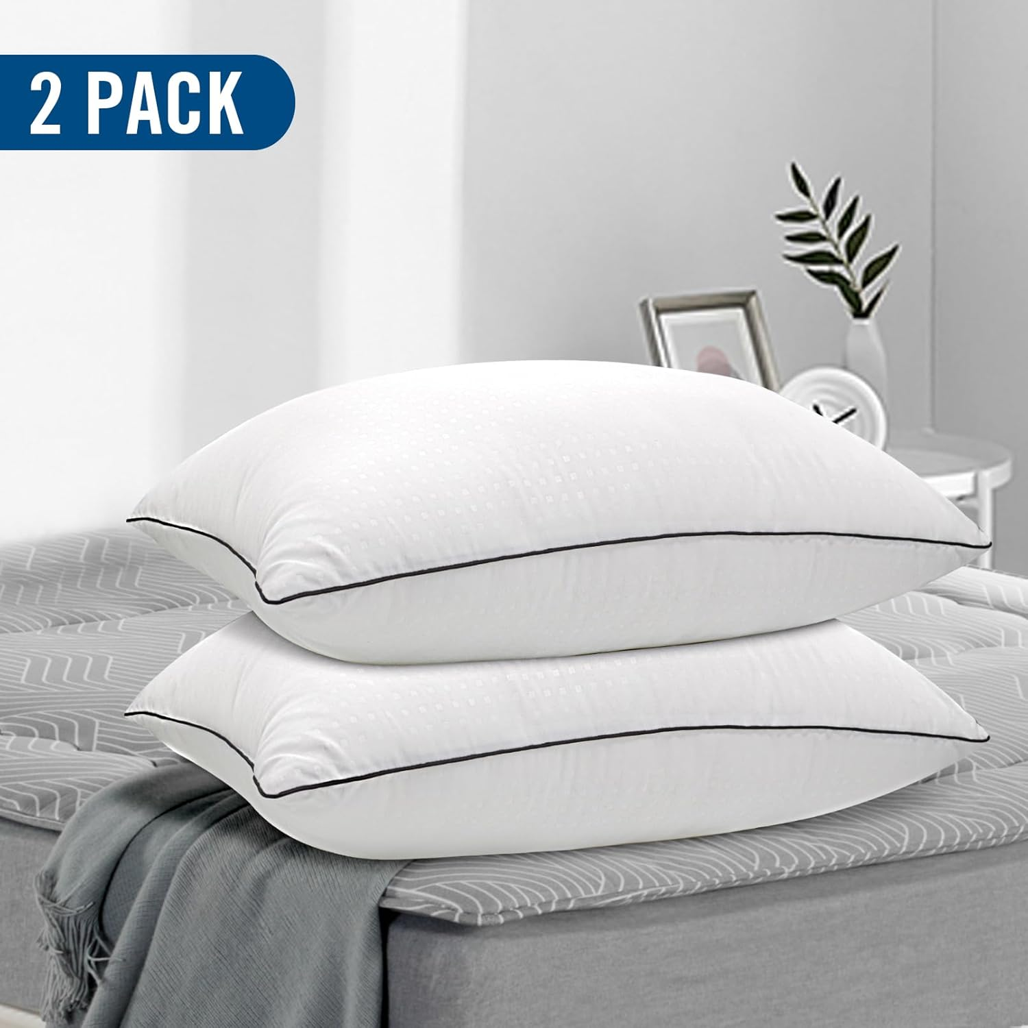 Standard Size Bed Pillows for Sleeping 2 Pack,Luxury Hotel Pillows,Comfortable and Supportive,Machine Washable,Suitable for Stomach,Back and Side Sleepers. image number 6