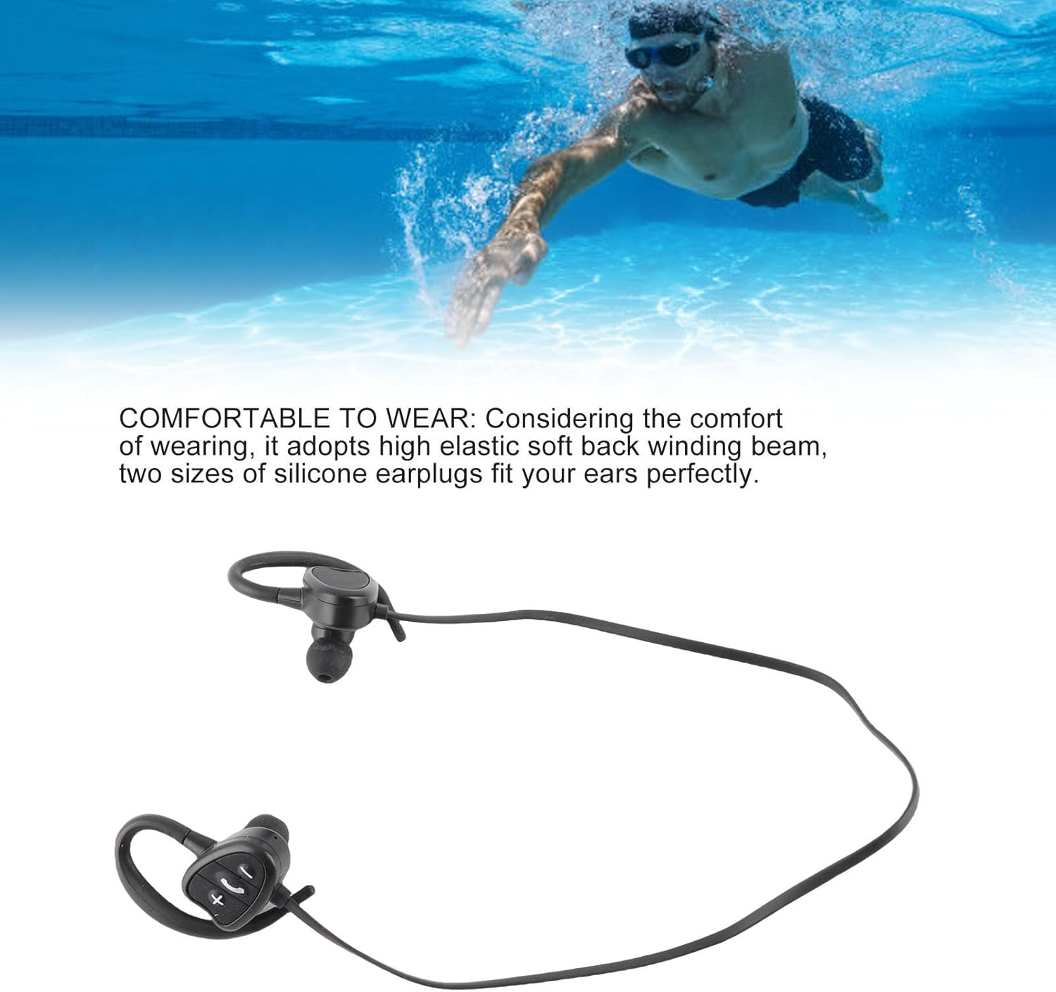 Depisuta Floating Bluetooth Headphones, Waterproof IPX8, Intelligent Voice Prompts, Sports Headphones with Noise Reduction for Running Training in the Gym (Black) image number 4