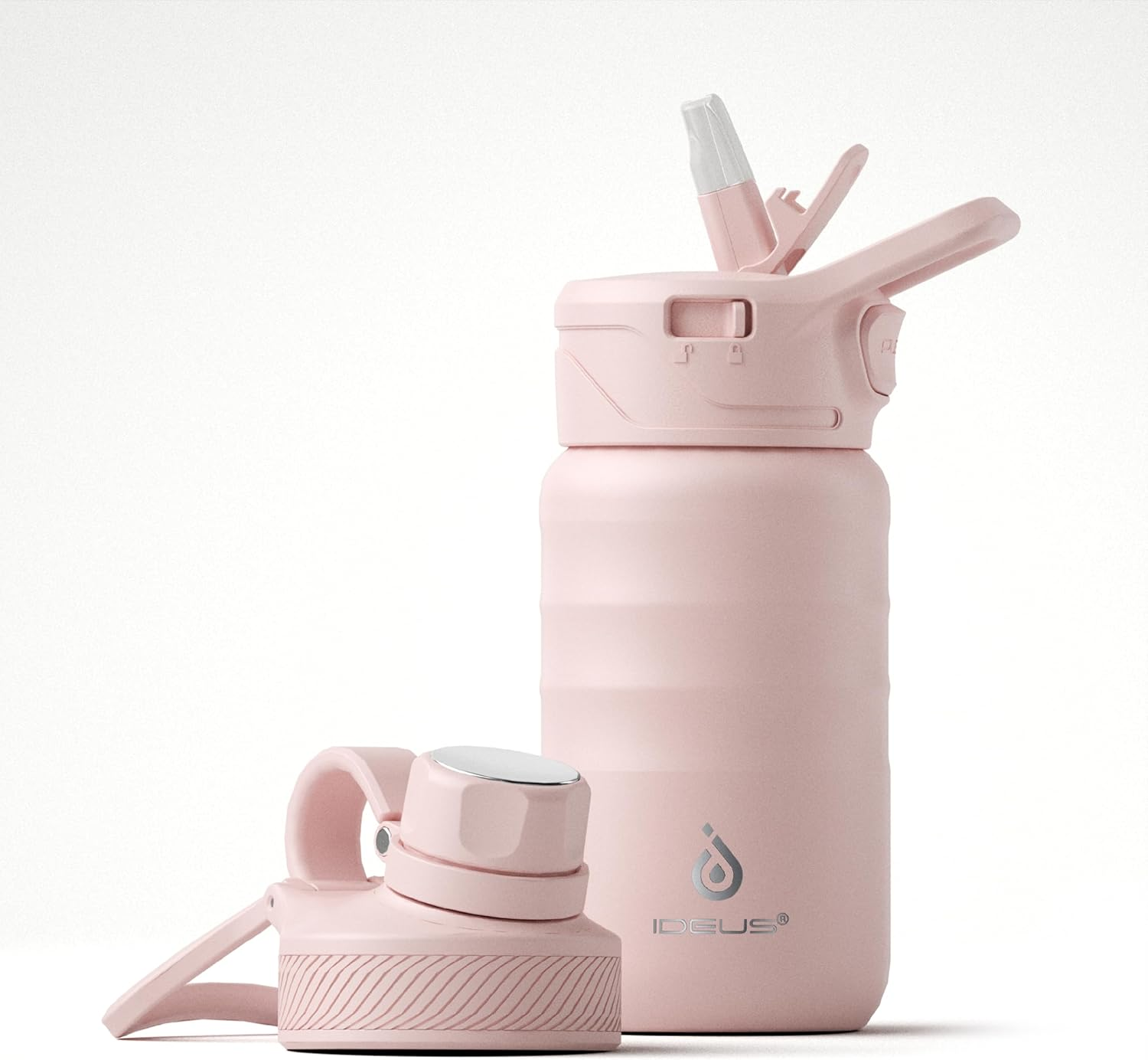 IDEUS Vacuum Insulated Water Bottle, Stainless Steel Double Wall Flask Metal Sports Canteen with Leak-Proof Straw Screw Cap (Light Pink, 12Oz (360Ml)) image number 2