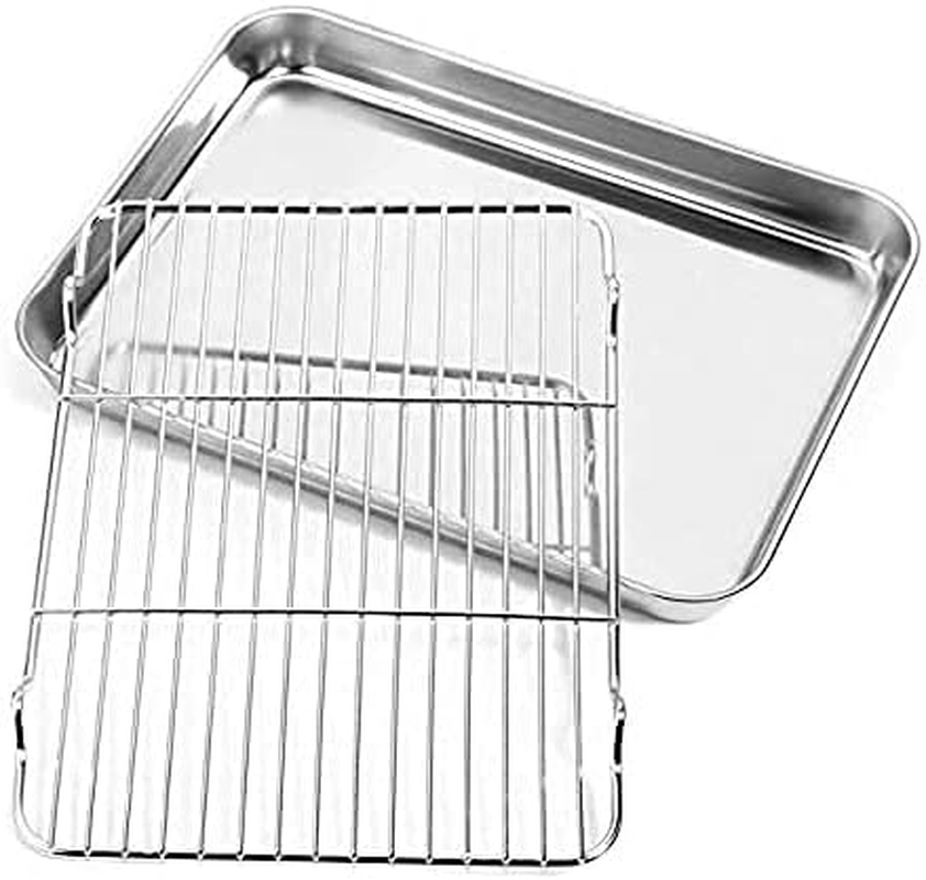 Qcfang Baking Sheet and Rack Set 15.7X11.8 Inch Stainless Steel Baking Pan Cookie Sheet with Cooling Rack Rectangle Toaster Oven Baking Pans Tray Sheet with Cooling Rack image number 4