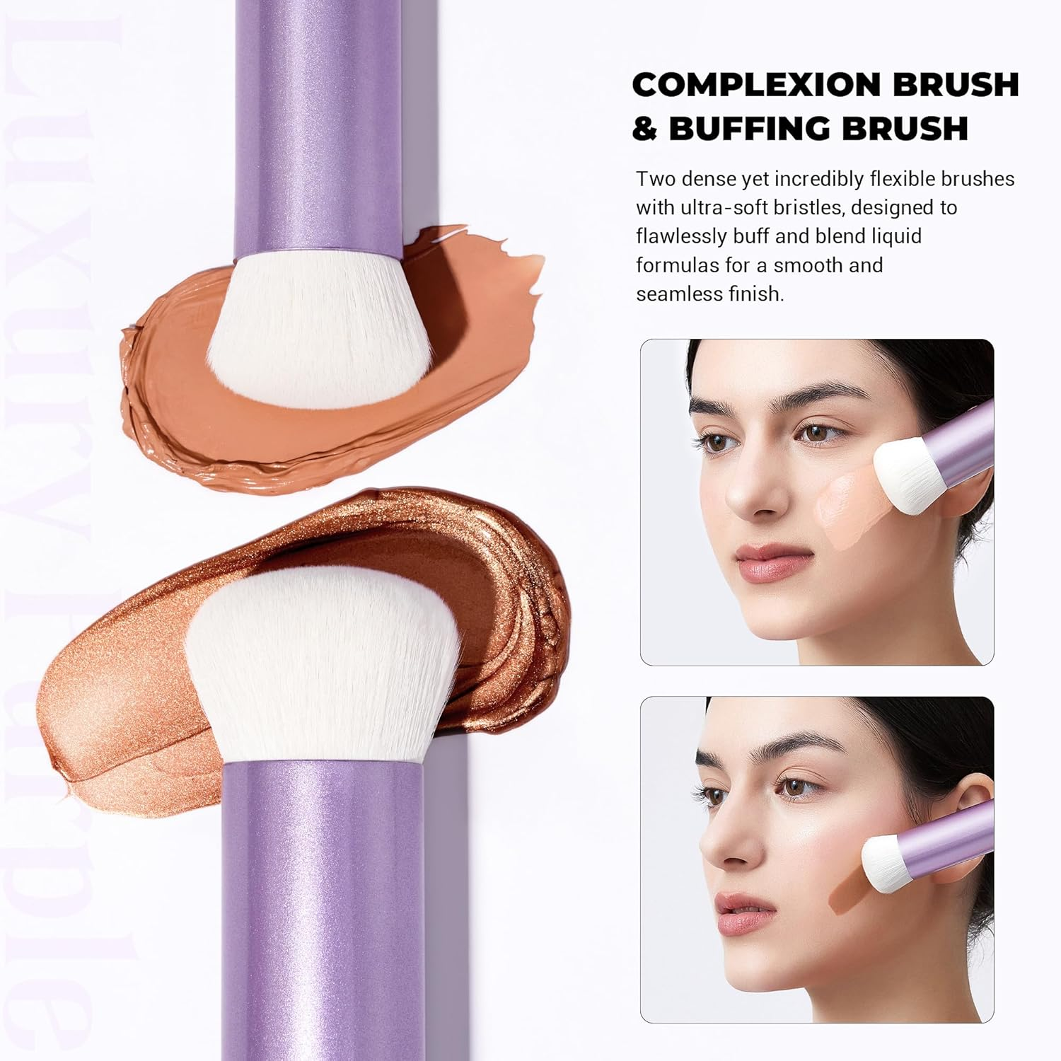 Jessup Makeup Brushes Set 4Pcs Face Kabuki Brush for Foundation Contour Powder Blush Bronzer and Highlighter, Premium Synthetic Fiber Cruelty-Free, Luxury Purple T517 image number 3