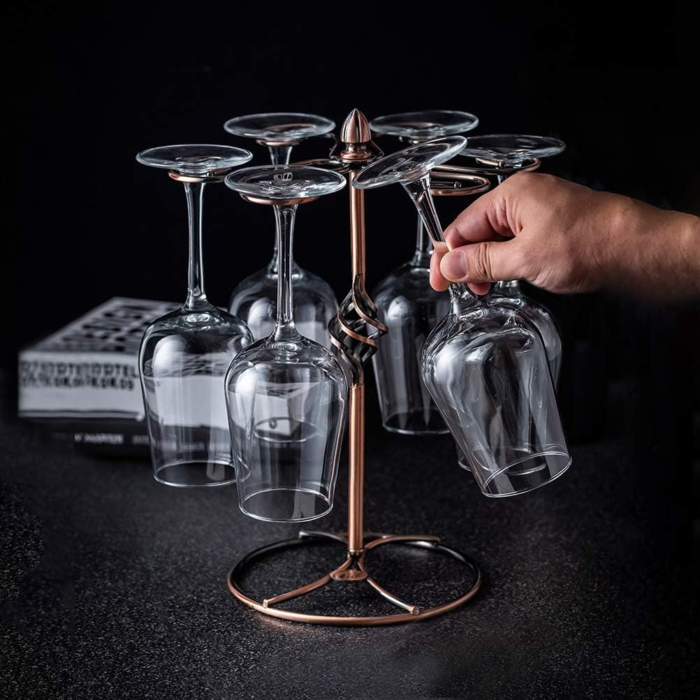 Wine Glass Stand Racks Holder- Elegant Freestanding Stemware Holder Stand with 6 Hooks for Home and Bar Storage and Artistic Tabletop Display, Metal Wine Glass Holder (Bronze) image number 3