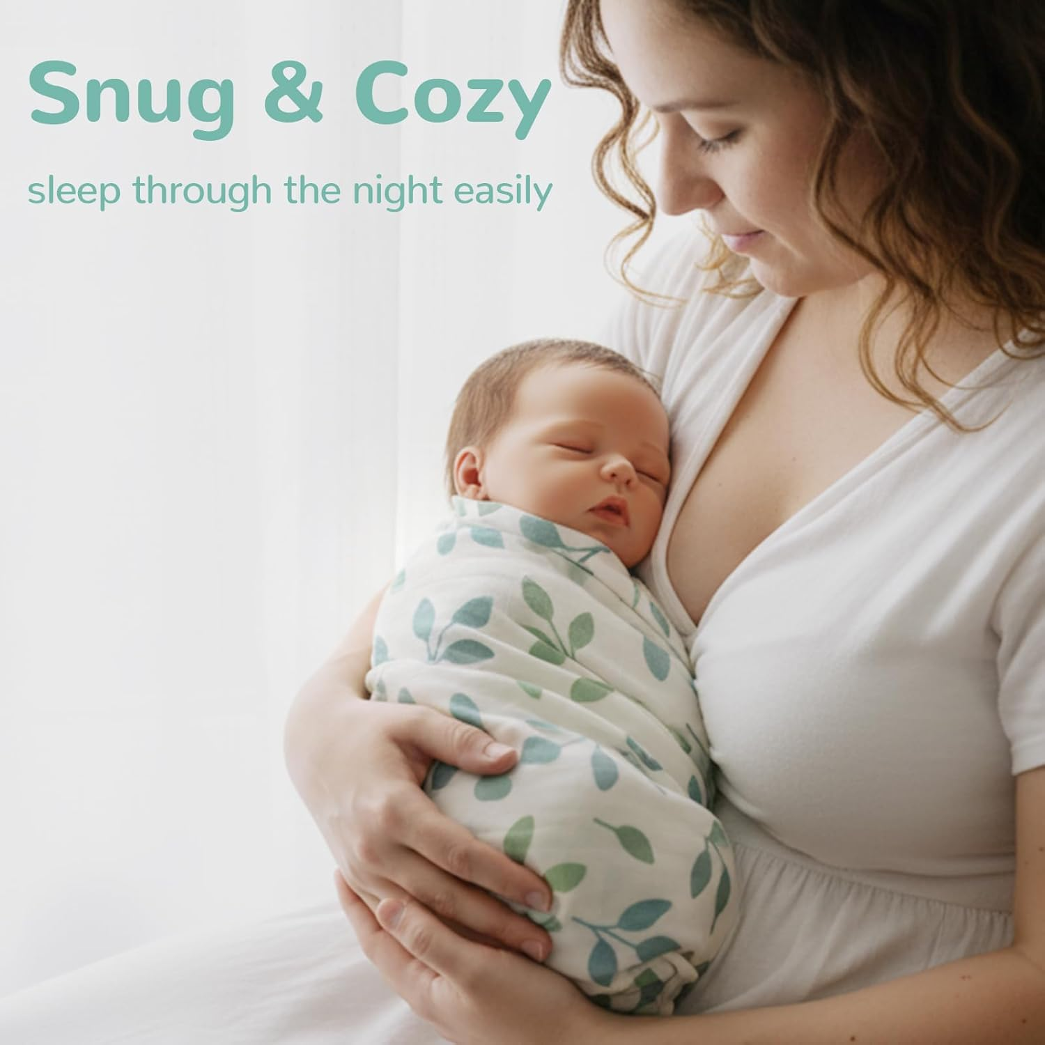 HECCEI Baby Swaddle Blankets, 70% Bamboo 30% Cotton Muslin Swaddle Blanket, Large Breathable Receiving Blankets for Newborn, Boy and Girl Swaddles, Registry & Gift, 47 X 47 Inches (Sprouts) - Aqua Dreams image number 3