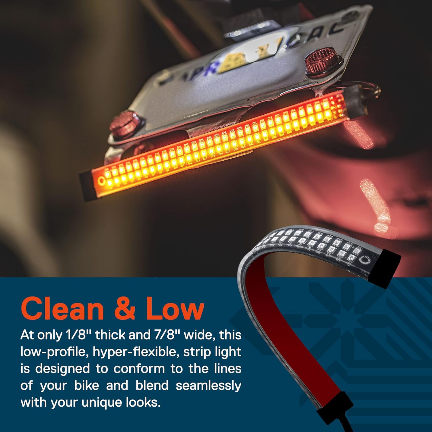 TRUE MODS 1Pc 8" LED Motorcycle Turn Signal & Brake Taillight Strip [Waterproof] [Dual Row] [RED Tail & Brake] [AMBER Sequential Blinker] Self Adhesive Surface Mount Flexible Lamp for ATV Dirt Bike