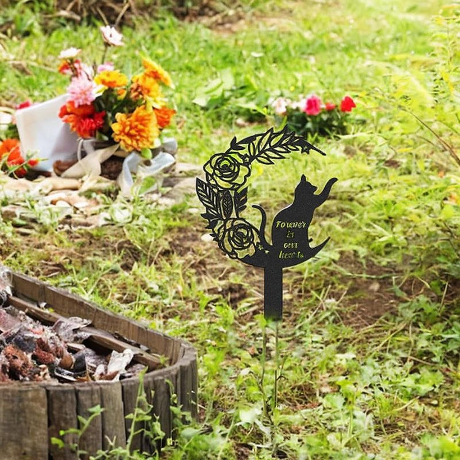 MFMEXUL Cat Memorial Post, Pet Memorial Grave Marker, Silhouette, Statue, Cat, Metal, Decorative Stake for Garden, outside Terrace, Courtyard image number 3