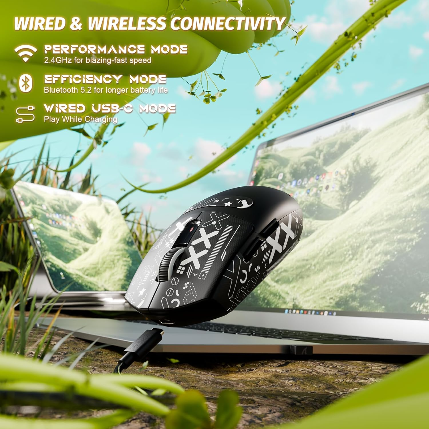 ATTACK SHARK G3 Wireless Gaming Mouse,Tri-Mode 2.4G/BT5.2/USB-C Gaming Mouse,Paw3311 Sensor,25,000 Dpi,59G Lightweight,5 Programmable Buttons,500Mah Rechargeable Gaming Mice,Pc/Mac(Black&Sticker) - Berry Red Griptape image number 7