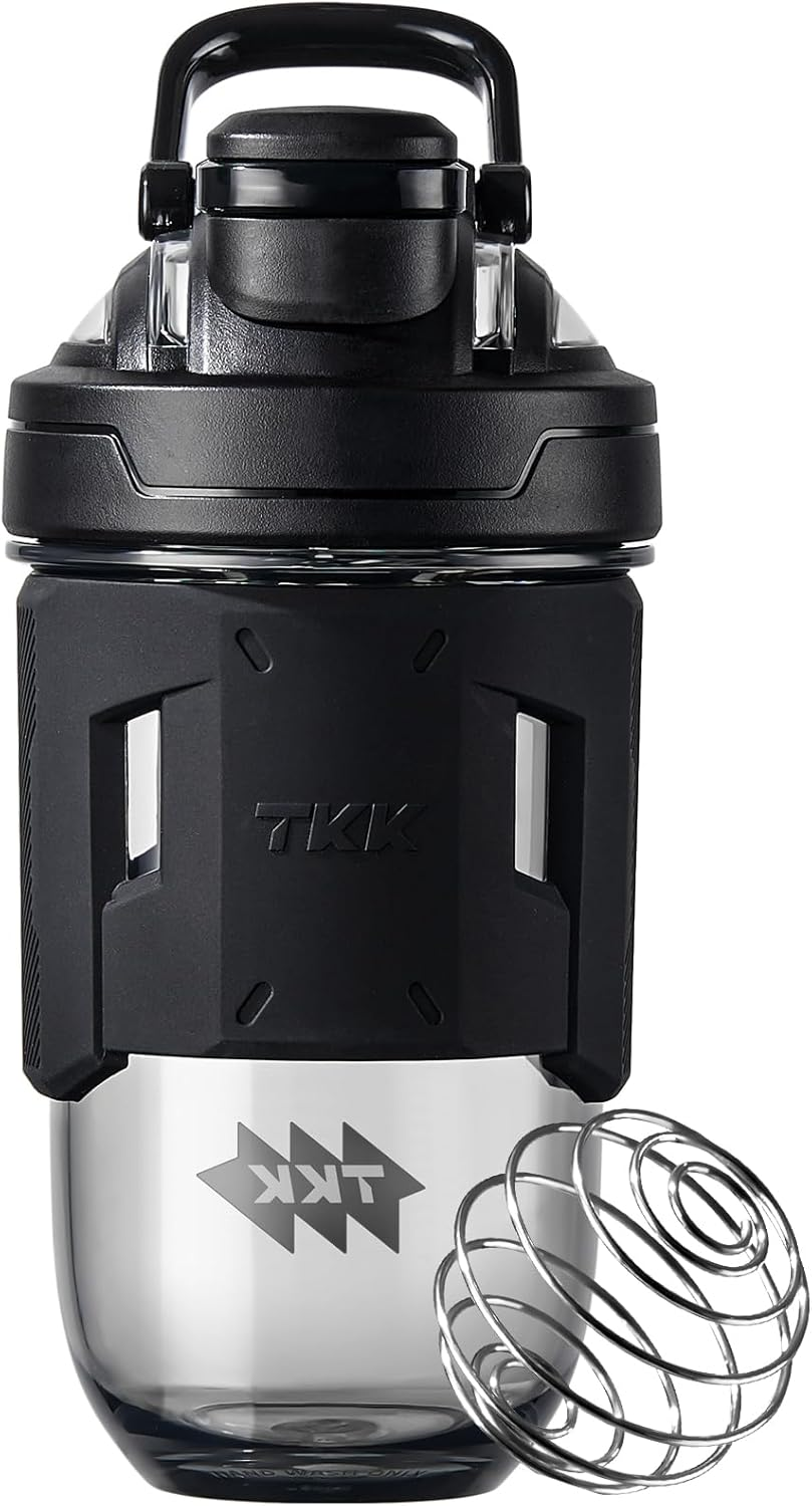 TKK 24Oz Protein Shaker Bottle with Blending Ball, BPA Free Tritan Plastic, Leak-Proof, One-Touch Lid, Non-Slip Grip, Sports & Fitness Use