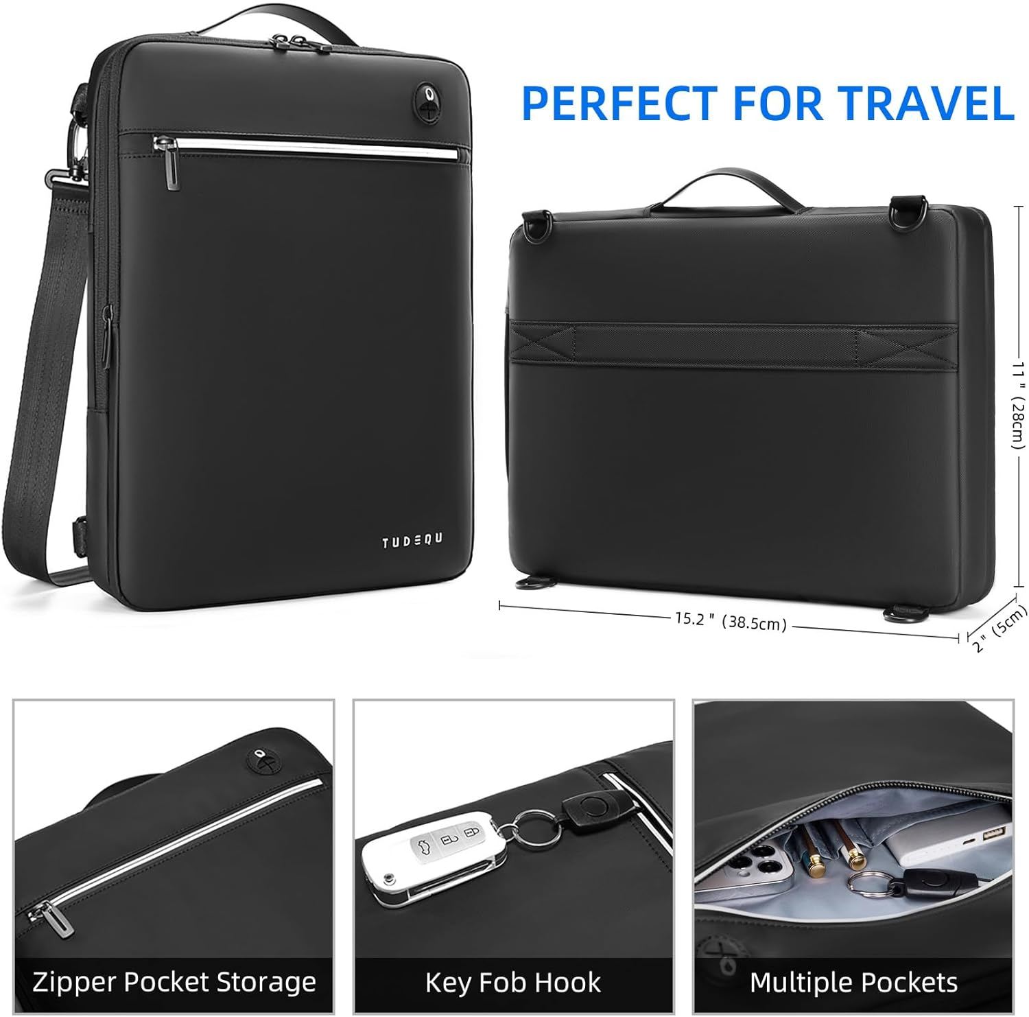 TUDEQU Laptop Shoulder Bag Briefcase,15.6-Inch Laptop Carrying Case Water Resistant Computer Bags for Business Casual College - Black image number 5