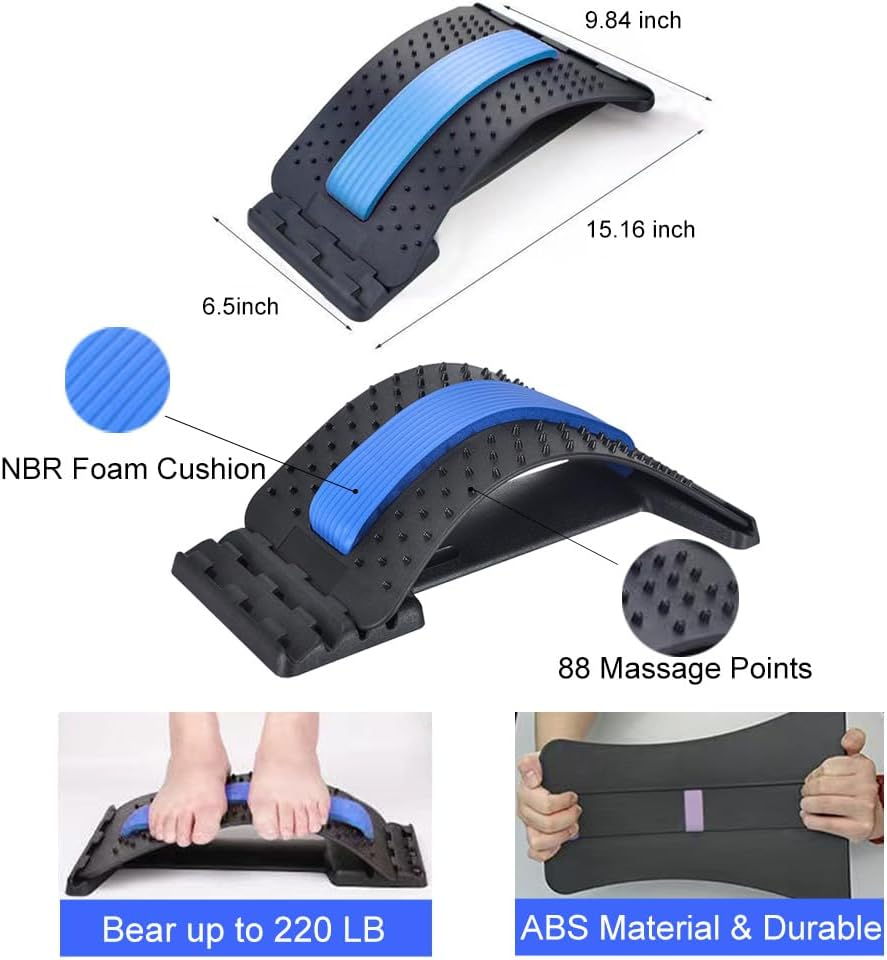 Back Stretcher for Lower Back Pain Relief, Back Cracker Board, 4 Level Adjustable Back Lumbar Massager, Back Stretching Device for Scoliosis, Sciatica Pain Relief, Herniated Disc (Blue) - Purple image number 3