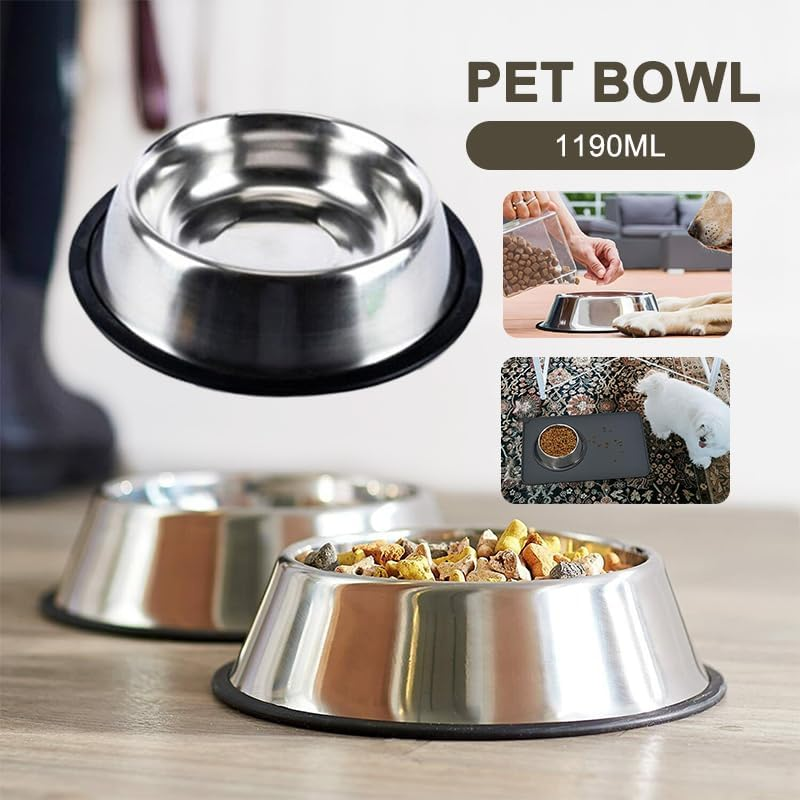 Leona Co Stainless Steel Metal Dog Bowl, 790/1190Ml, Heavy Duty, Rust Resistant, anti Sliding, Pet Water Dish Feeder Bowl for Cats and Dogs, Dry and Wet Foods (1190Ml) image number 3