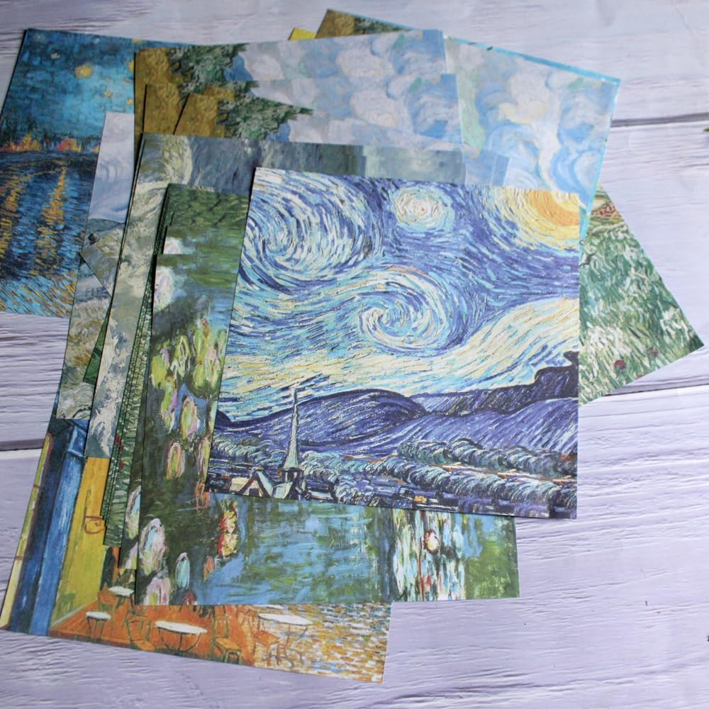 60 Sheets Origami Paper 20Cm X 20 Cm Double Sided Patterned Van Gogh Oil Painting Art Supplies Decorative Paper for DIY Scrapbooking Paper Pads Decoupage Hand Craft image number 5