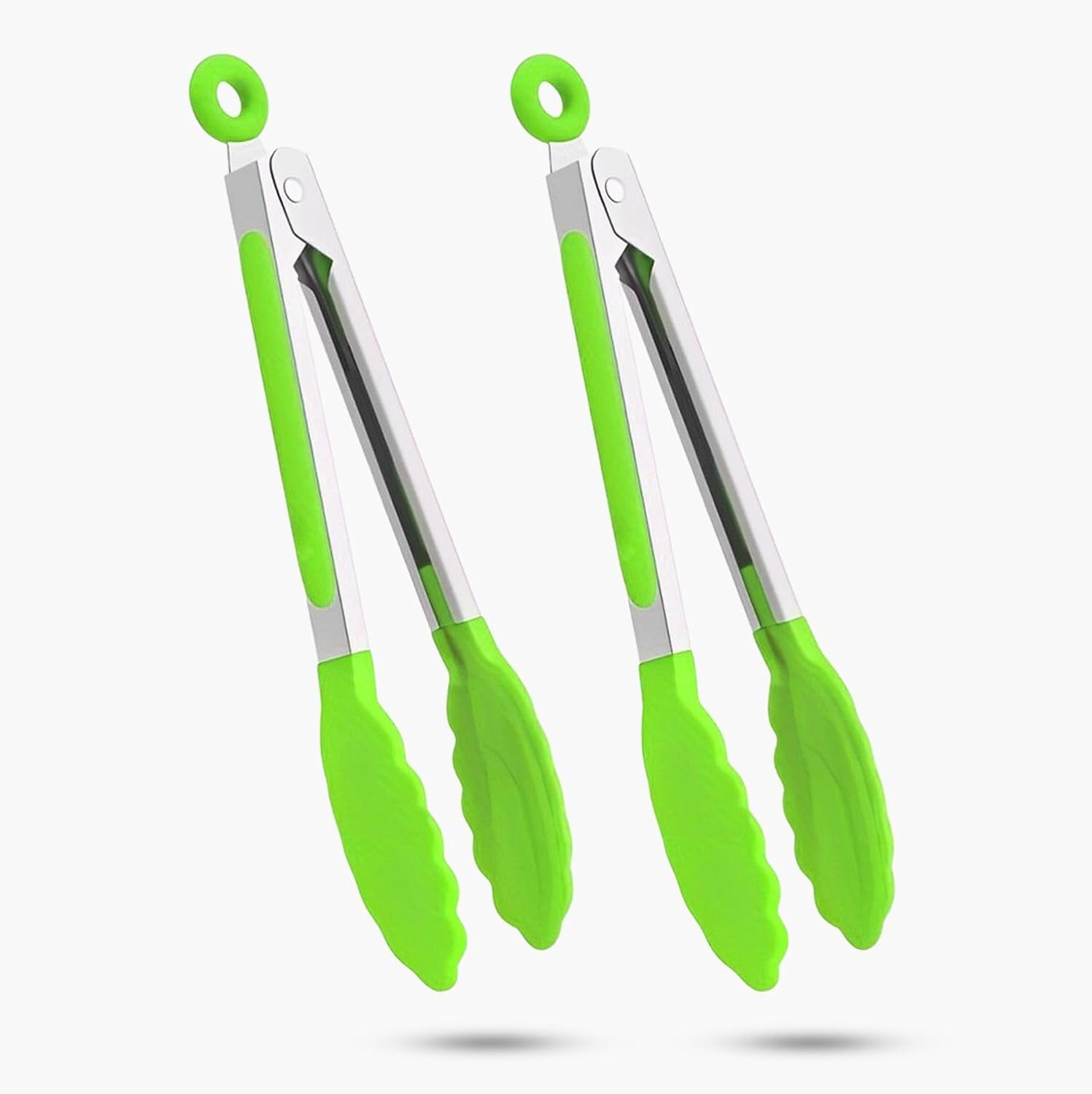 2-Pack of 9" (Small) & 12" (Large) Kitchen Tongs Set: Non-Stick Silicone-Stainless Steel Cooking Tongs, BPA Free, Heat Resistant (480&deg;F) - Non-Slip Grip & Locking Metal Food Tongs (Black)