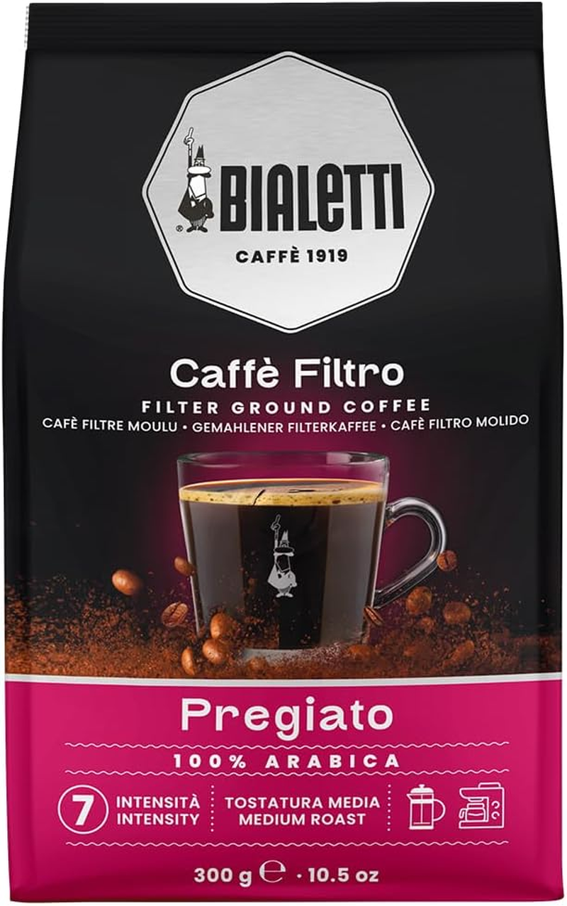 Bialetti - Caffe Filtro Ground Coffee for Coffee Press, 100% Arabica Blend, Medium Roast, Intensity 7, 300G, Bag with Flavour-Saving Valve image number 1