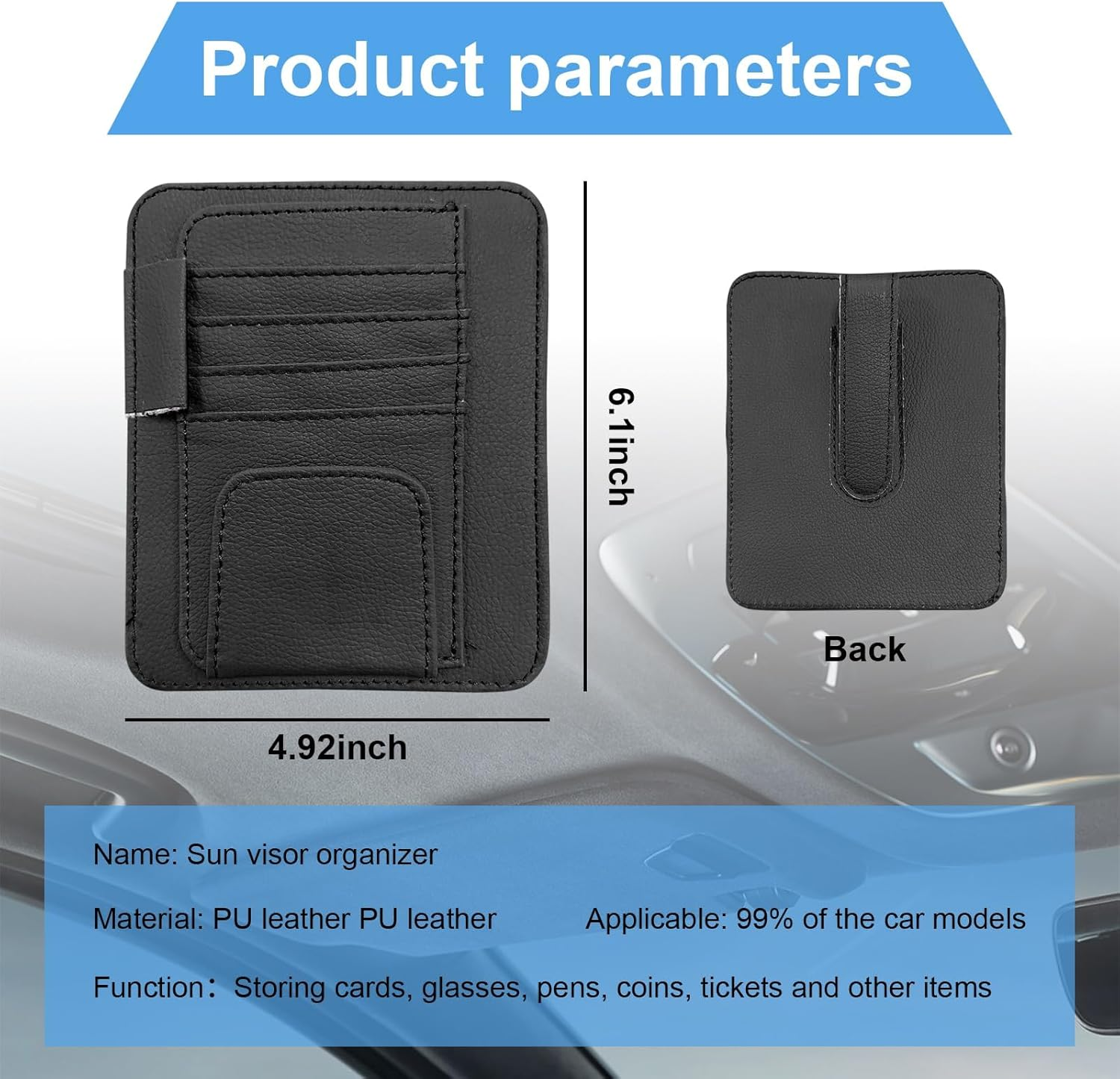 Car Sun Visor Organizer, Small Auto Visor Organizer and Storage, Registration and Document Holder, Vehicle Accessories for Sunglasses, Document, Card, Pen, Driver License (Black) image number 2