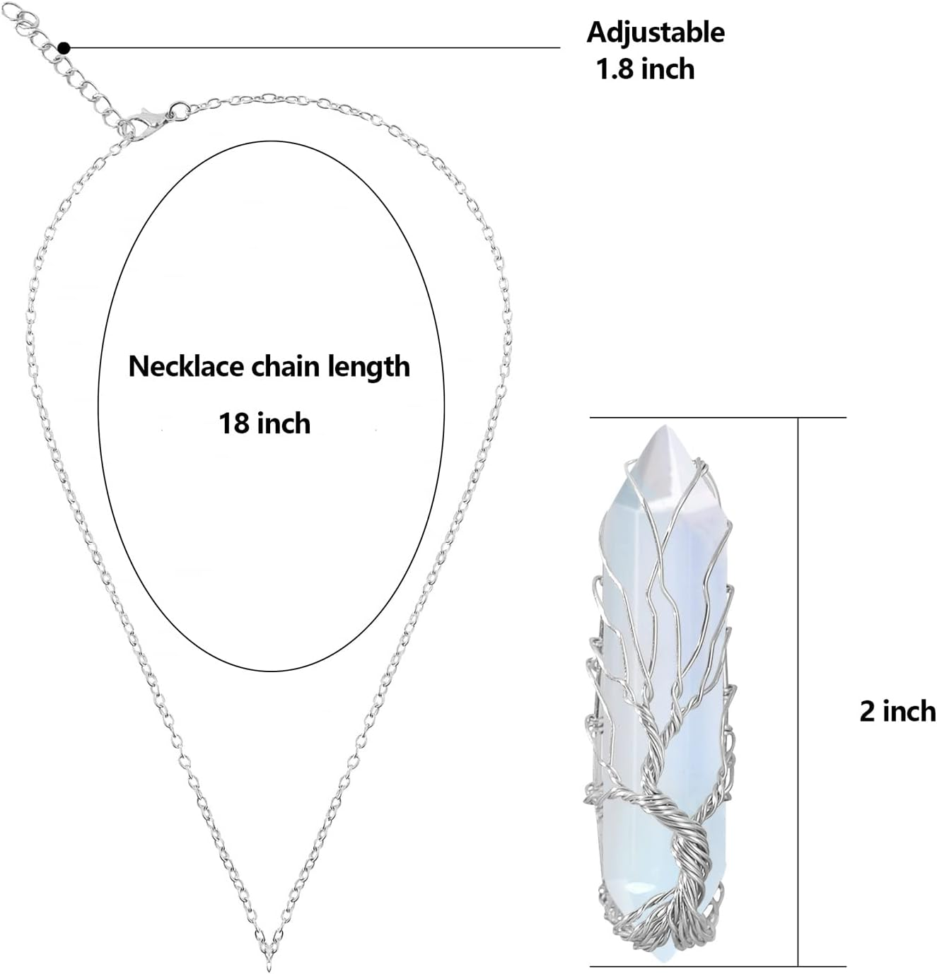 VIBILIA Healing Crystal Necklace Tree of Life Wire Wrapped Natural Stone Point Pendant Necklace Hexagonal Reiki Spiritual Quartz Gemstone Jewelry for Women Men image number 3