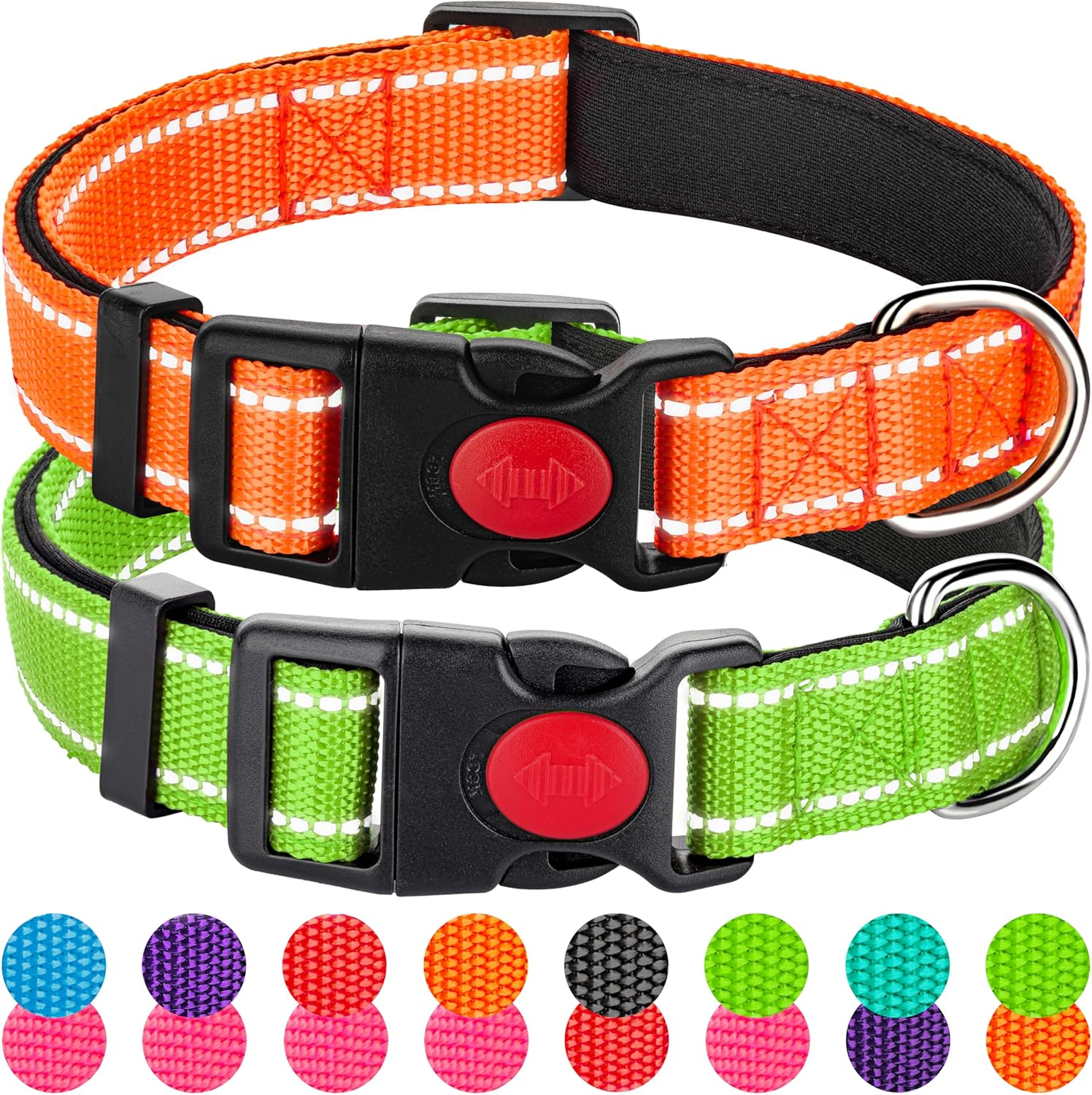 2 Pack Reflective Dog Collars for Medium Dogs Girl Boys,Nylon Durable Soft Padded Neoprene Male Female Dog Collars for Small Puppy Extra Large Dogs with Quick Release Safety Buckle,Pink,Blue,M
