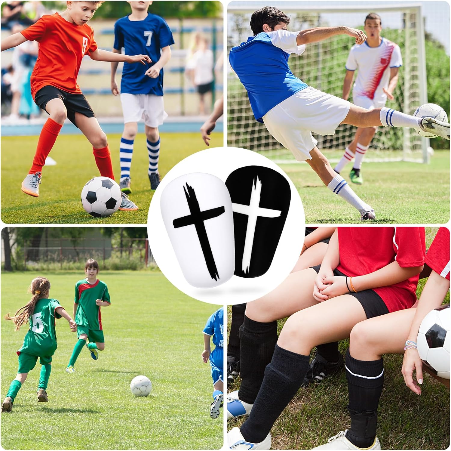 2 Pairs Mini Football Gunguards, 8X5Cm Black and White Cross Greaves Extra Mini Protective Gregues Gunguards Teen Equipment Adult Boys Girl image number 1