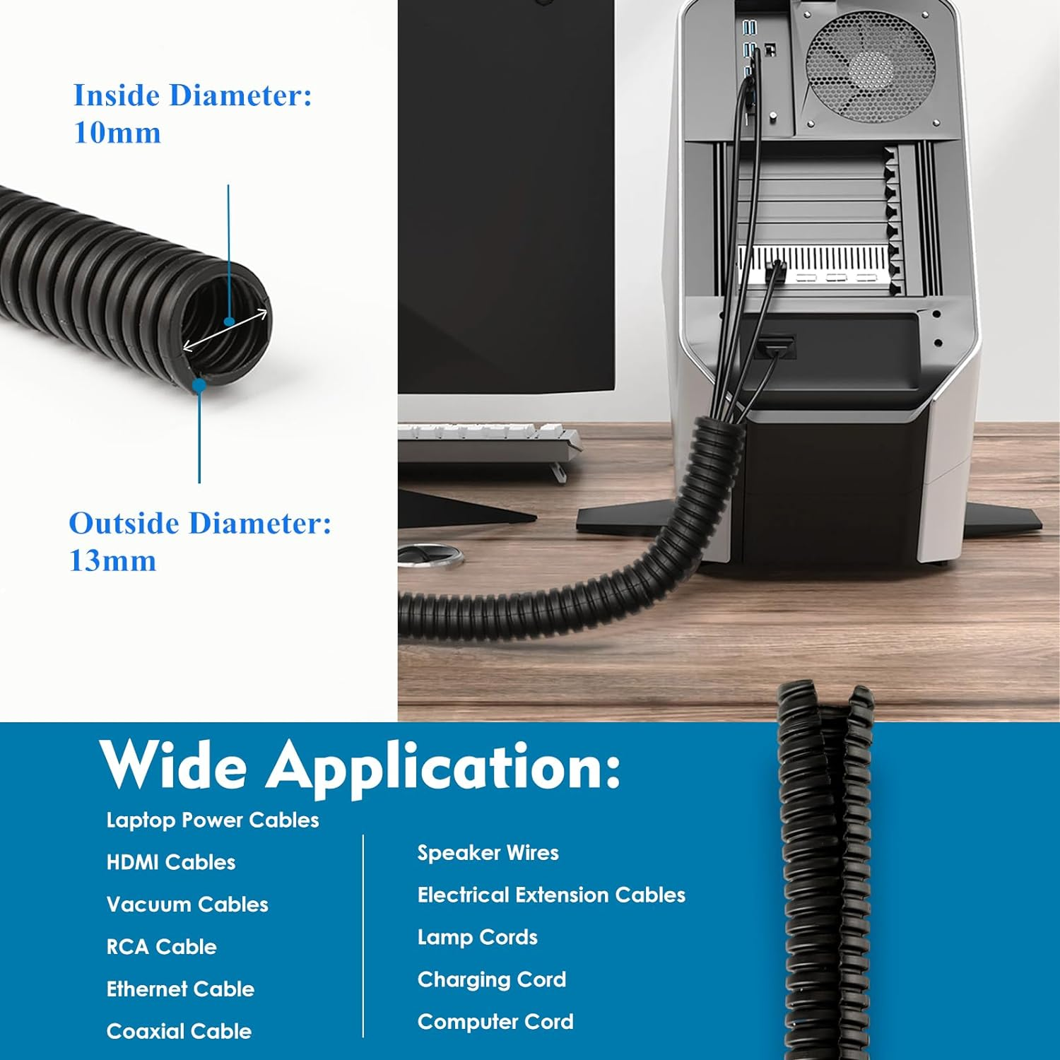 30 Ft Dog Cat Cord Protector Electric Wires Covers Wire Loom Tubing Protect Wires from Rabbits, Cats and Other Pets- Outer Diameter 1/2 Inch image number 2