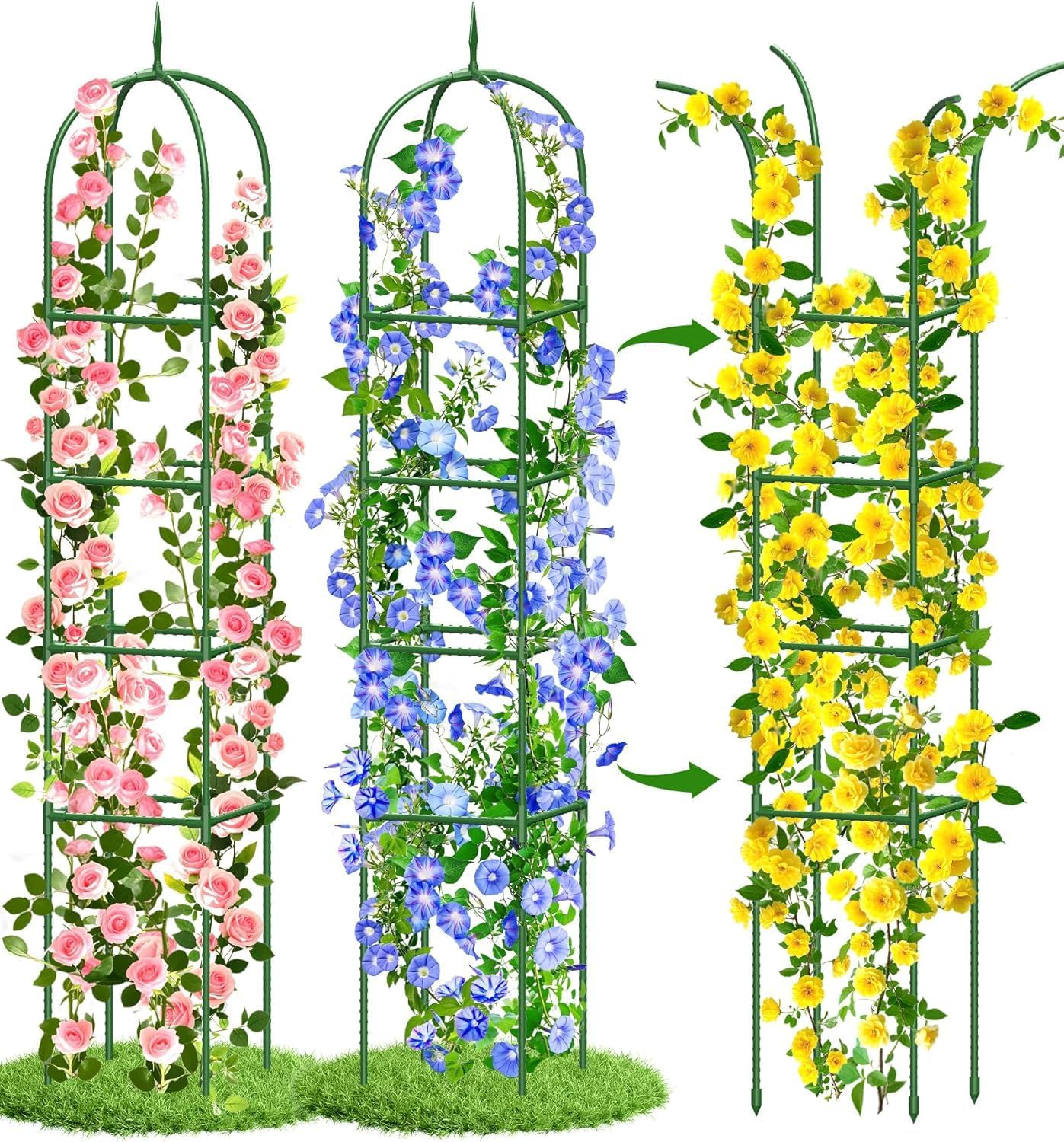 Garden Obelisk Trellis for Climbing Plants, 6FT Garden Obelisk Rustproof PE Coated Metal Potted Plant Climbing Support, Thickened Tube Plant Tower Trellis for Clematis Vine Support Indoor (2 Pack) image number 5