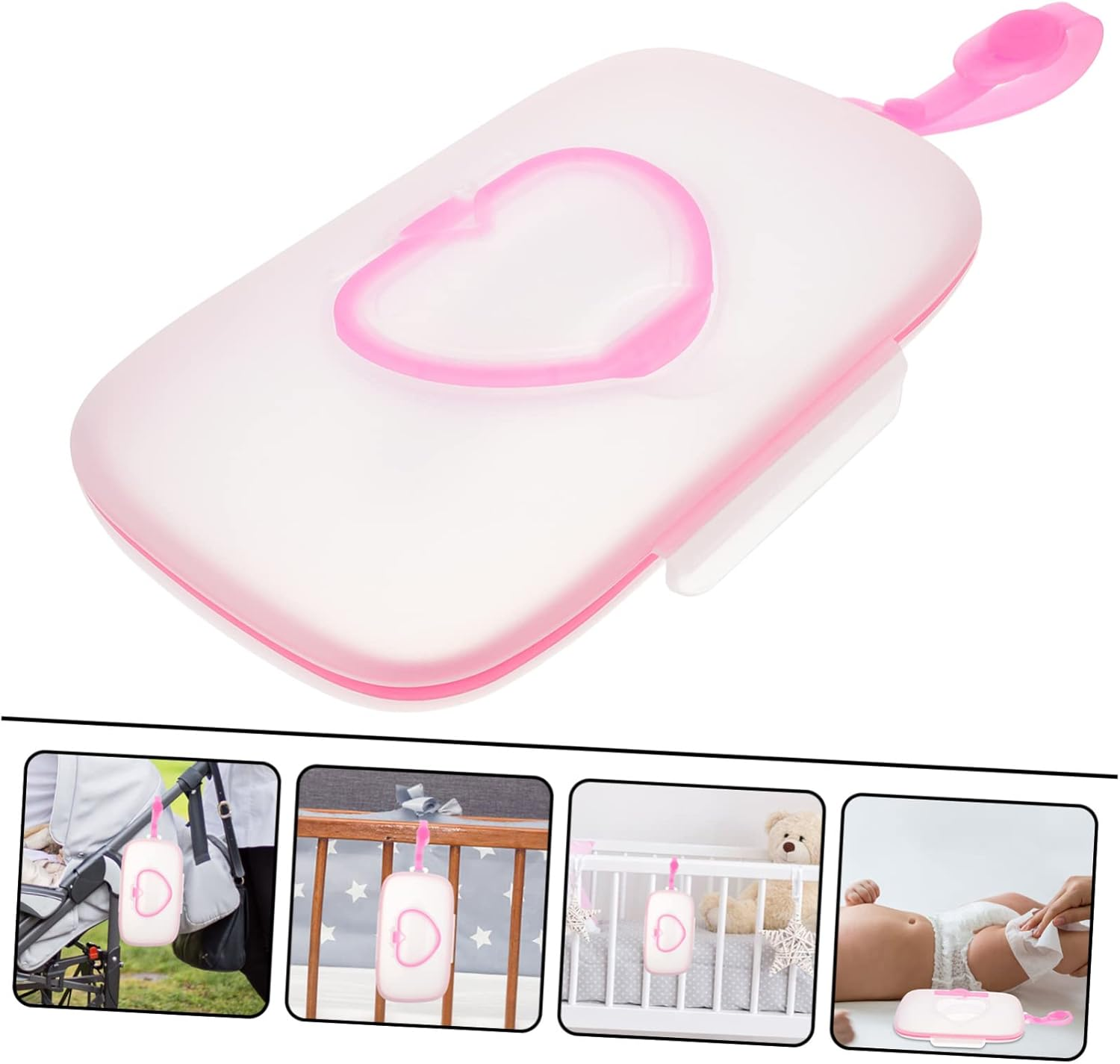 Portable Baby Wet Tissue Box Hanging Wet Tissue Case Lid White and Pink for Outdoor Travel Infant Hand Mouth Wipes Storage image number 4
