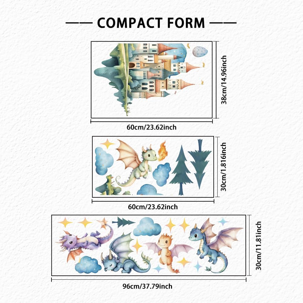 SUPERDANT Flying Dragon Wall Stickers Cartoon Castle Wall Decor Nursery Stickers Dragon DIY Vinyl Murals Peel and Stick Wallpaper Art Decals for Kids Room Playroom Livingroom Baby Room Decor image number 3