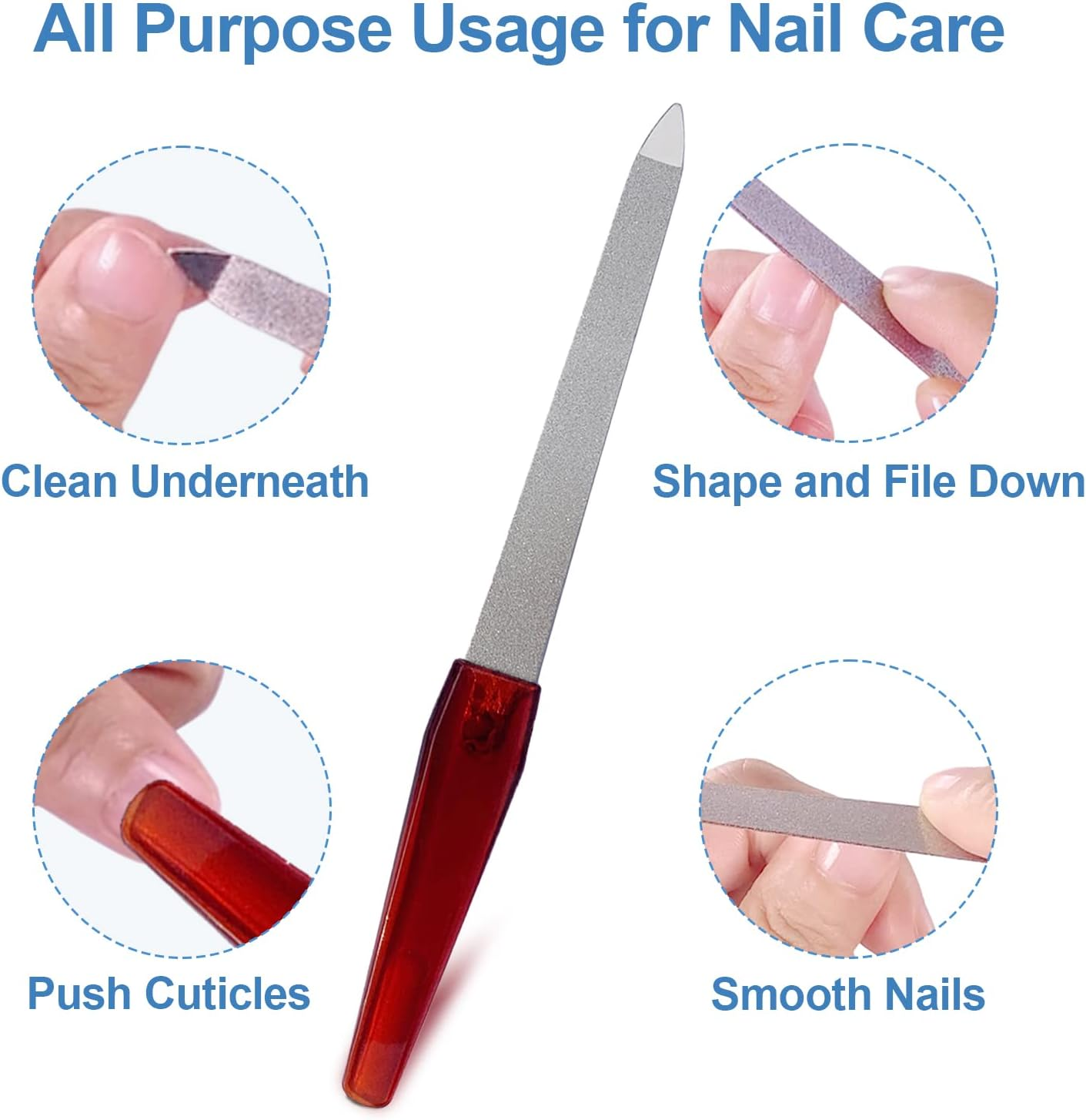 Metal Nail File (6 Pcs), Nail Files for Natural Nails Made of Stainless Steel, Sword Fingernail Files with Sharp Pointed Tip Non Slip Handle, Diamond Finger Nail Filers for Women Sapphire Grit image number 2