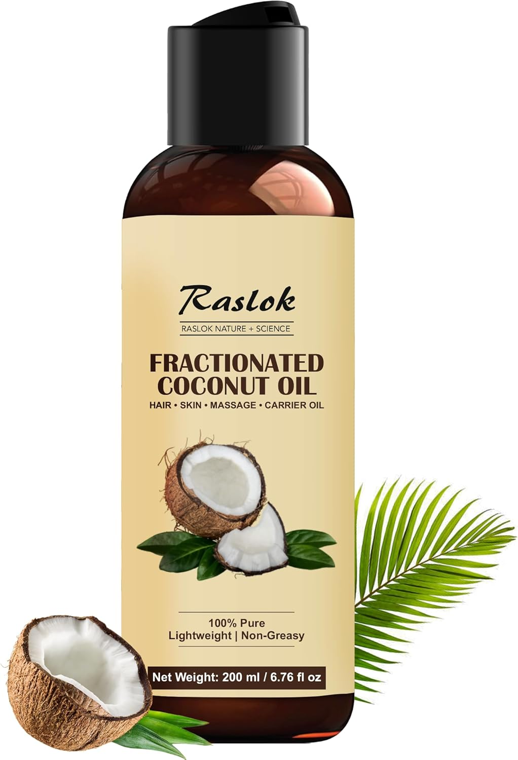 Raslok Fractionated Coconut Oil &ndash; 100% Pure & Lightweight | Non-Greasy Carrier Oil for Hair, Skin, Body & Massage | Hexane-Free | 200Ml / 6.76 Fl Oz image number 5