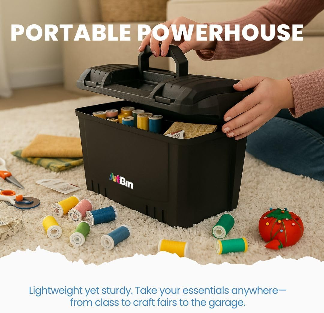 Artbin 6917AB Sidekick XL Carrying Case, Portable Art & Craft Organizer with Handle, [1] Plastic Storage Case, Black