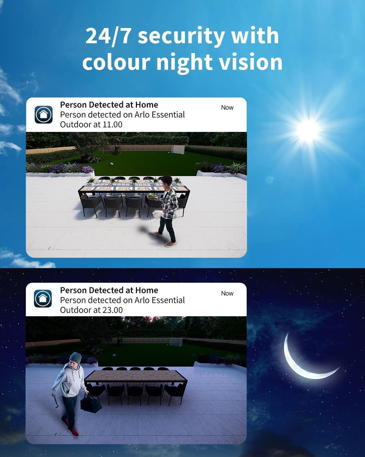 Arlo Essential 2 HD Video Security Camera Outdoor Wireless, Battery Operated Home Camera with Colour Night Vision, Light, Siren, 2 Way Audio & Wifi, Arlo Secure Free Trial, 2 Cameras, White image number 5