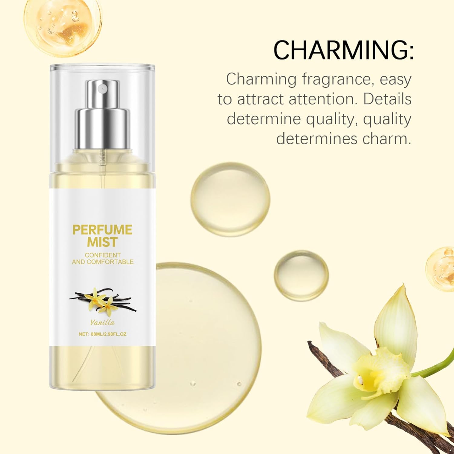 Jugaoge Long Lasting Vanilla Perfume Spray Unisex 88Ml for Women Men Sweet Comfortable Scent 24 Hours Lightweight Daily Fragrance Yellow One Size image number 1
