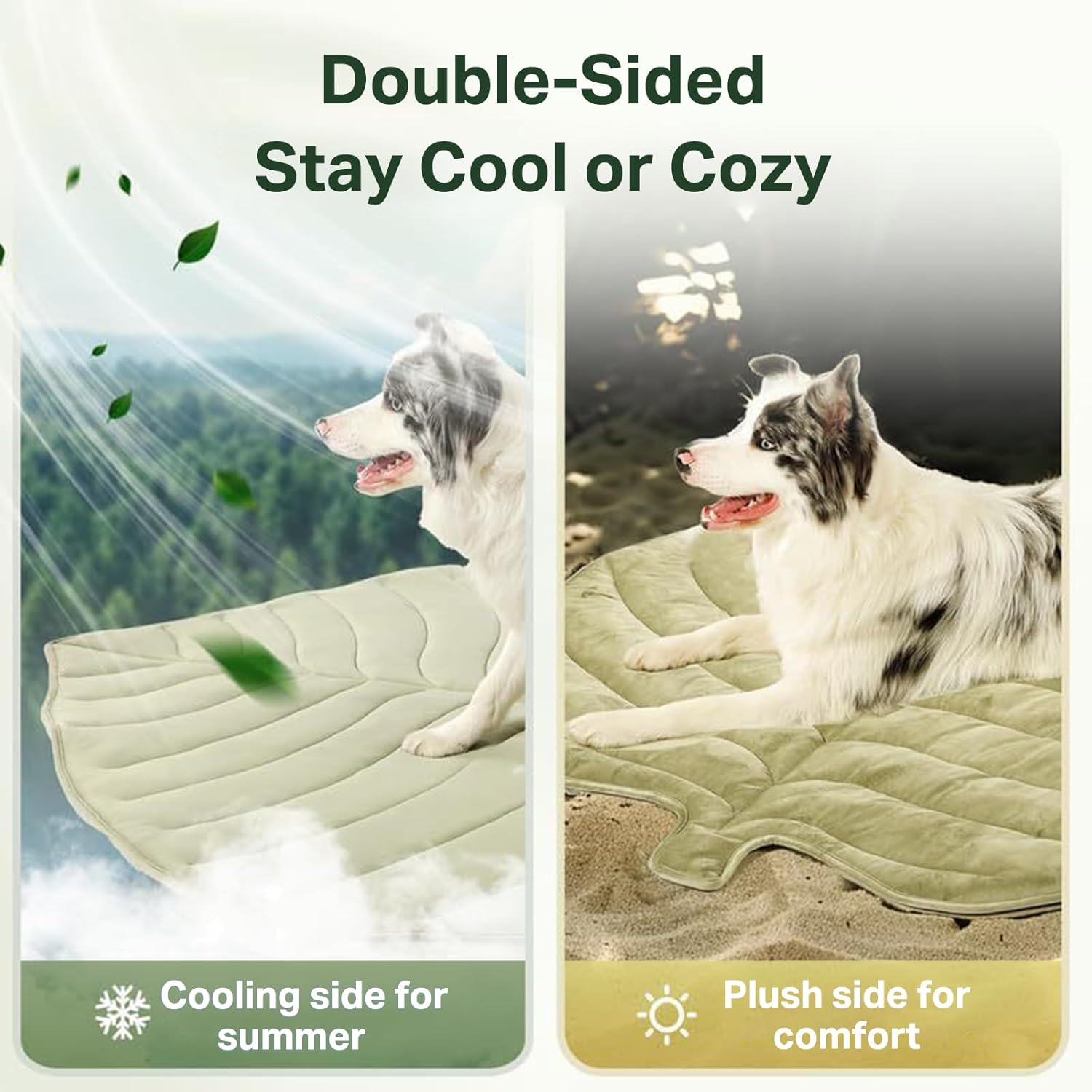 Dog Cooling Mat, Large Leaf-Shaped Pet Pad for Summer, Cooling Blanket Dog Bed (Green, 86&times;99Cm) image number 2
